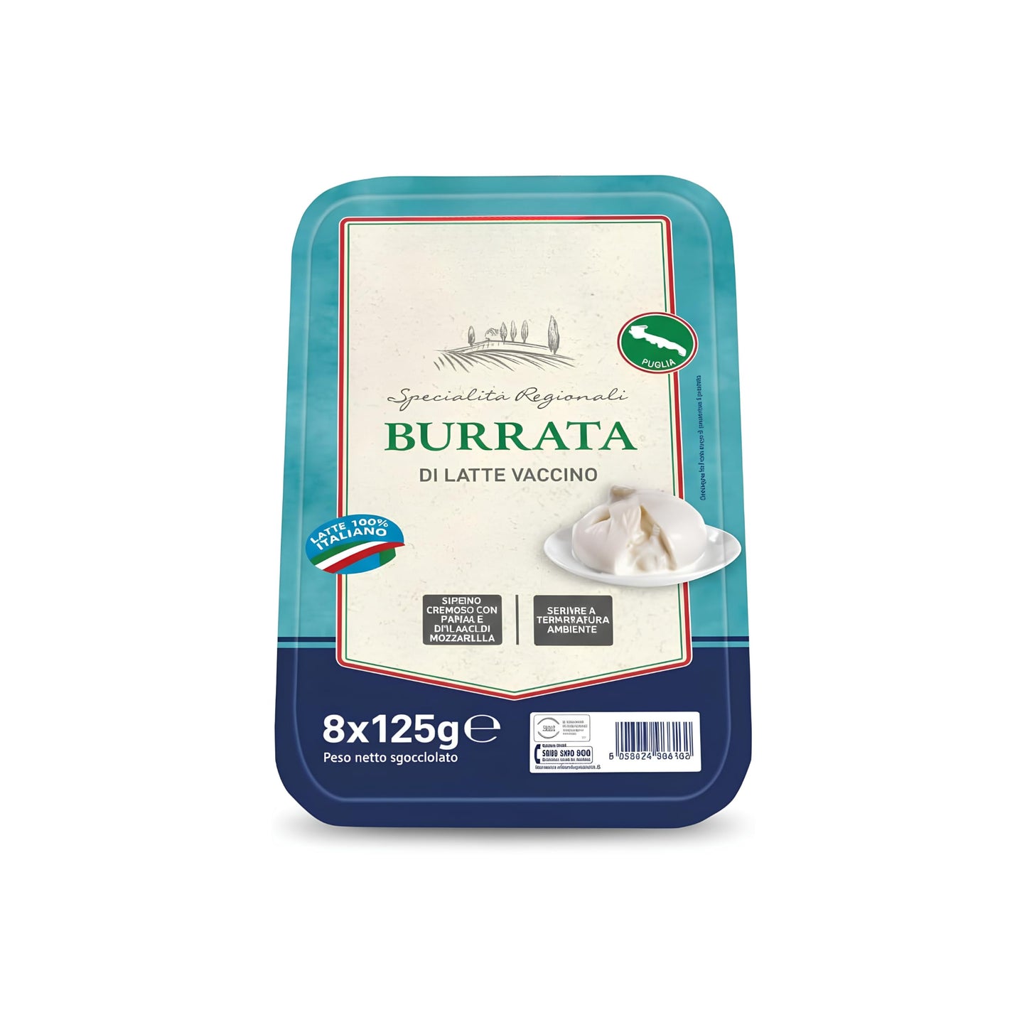 Queso Burrata - 1 Pack de 8uds x 125g (1kg) - Queso Italiano Artesanal con Relleno Cremoso de Nata - Ideal para Pizza, Pasta y Ensaladas Gourmet - Formato Profesional para Hostelería - NEXU