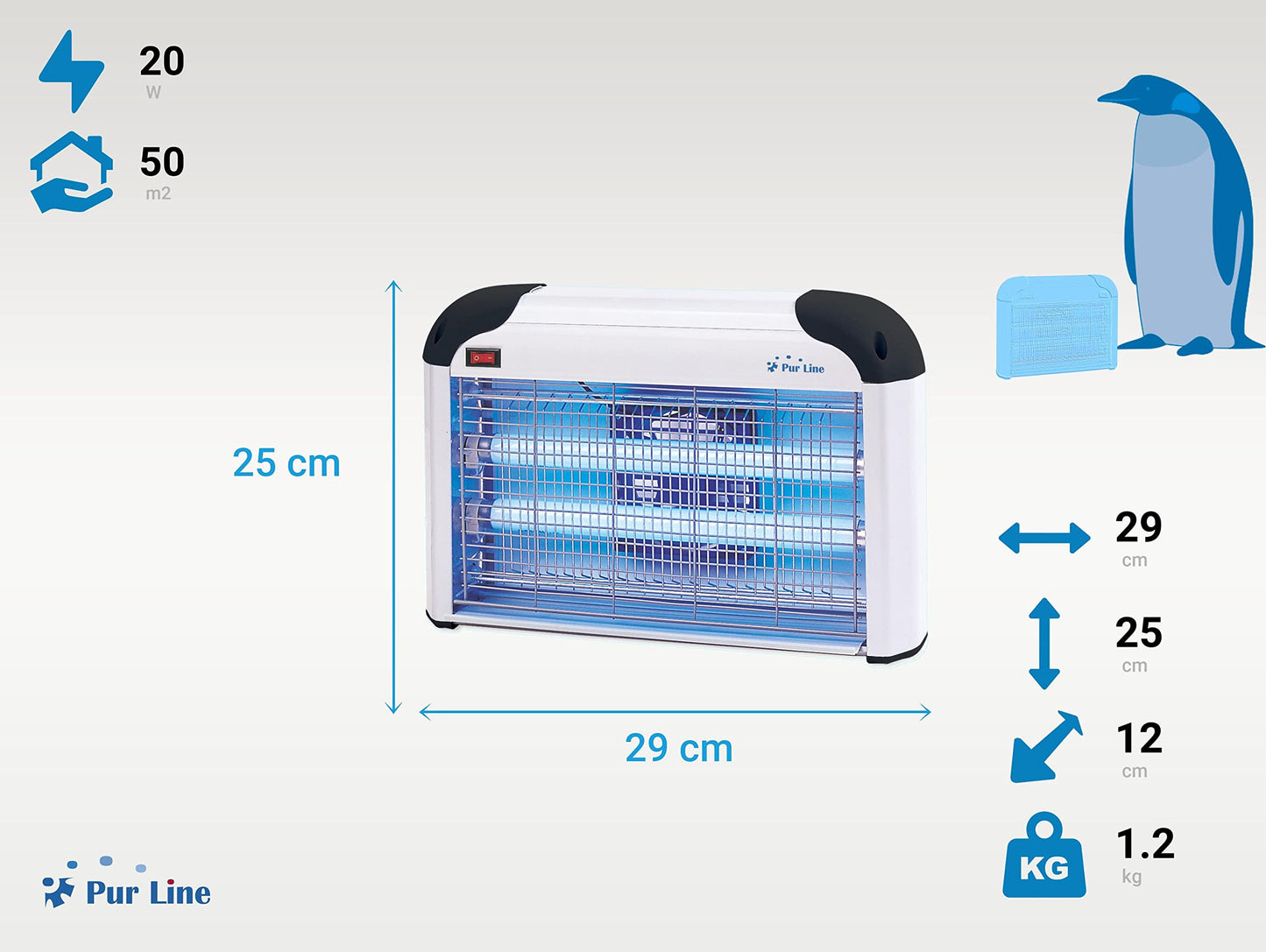 PUR LINE | Mata Insectos con Ventilador de succión y luz Ultravioleta de 20W - Mata Insectos Diseño Mural para Techo o Pared con Carcasa de Aluminio y Cobertura de hasta 50m².