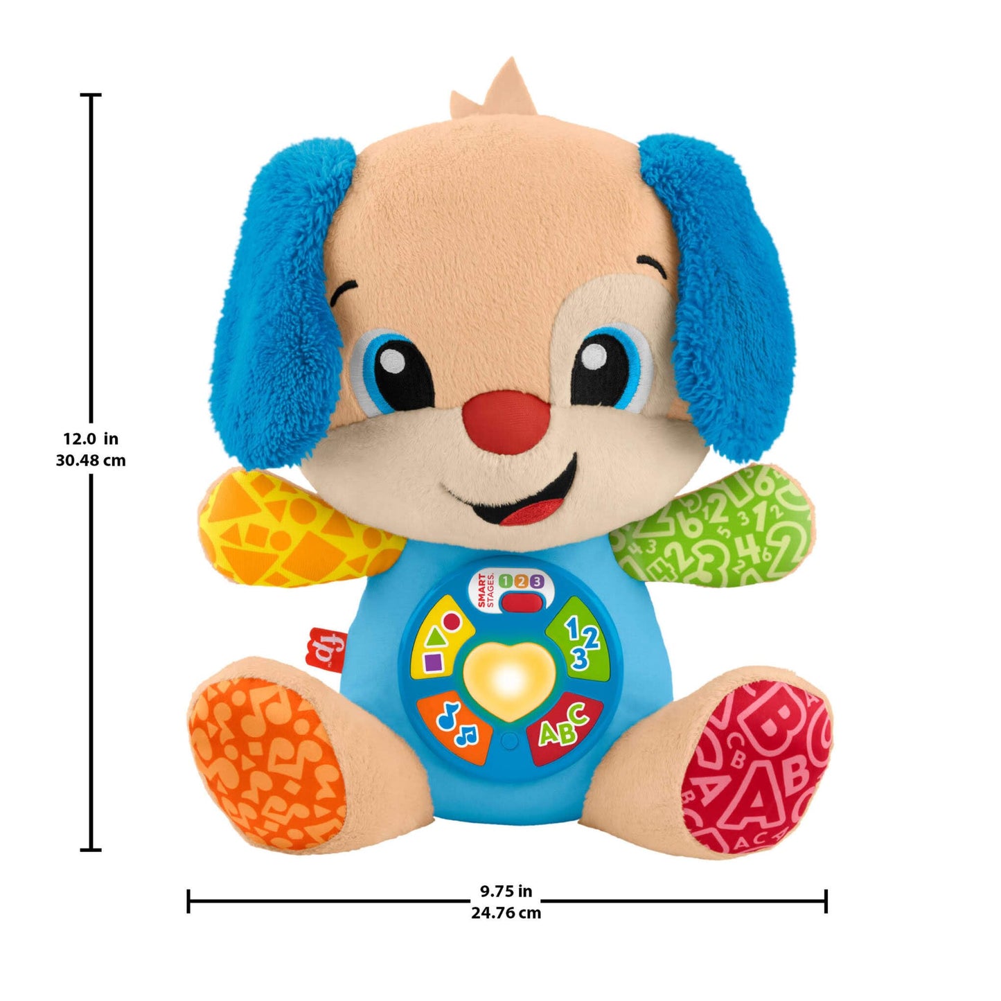 Fisher-Price Laugh & Learn Perrito con Smart Stages Peluche musical de aprendizaje con Smart Stages para bebés a partir de 6 meses, versión multilingüe: Italiano, Español, Portugués, Inglés, JFD26