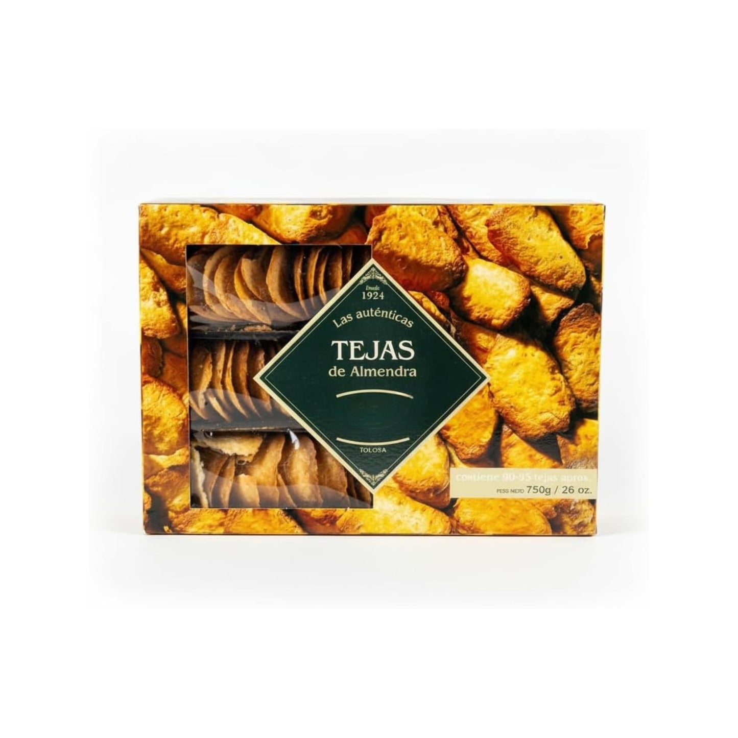 Tejas de Almendra de Tolosa Originales - Caja 750g (90-95 uds) - Dulce Artesano - 34% Almendra Seleccionada - Sin Conservantes - Repostería Gourmet Tradicional - NEXU