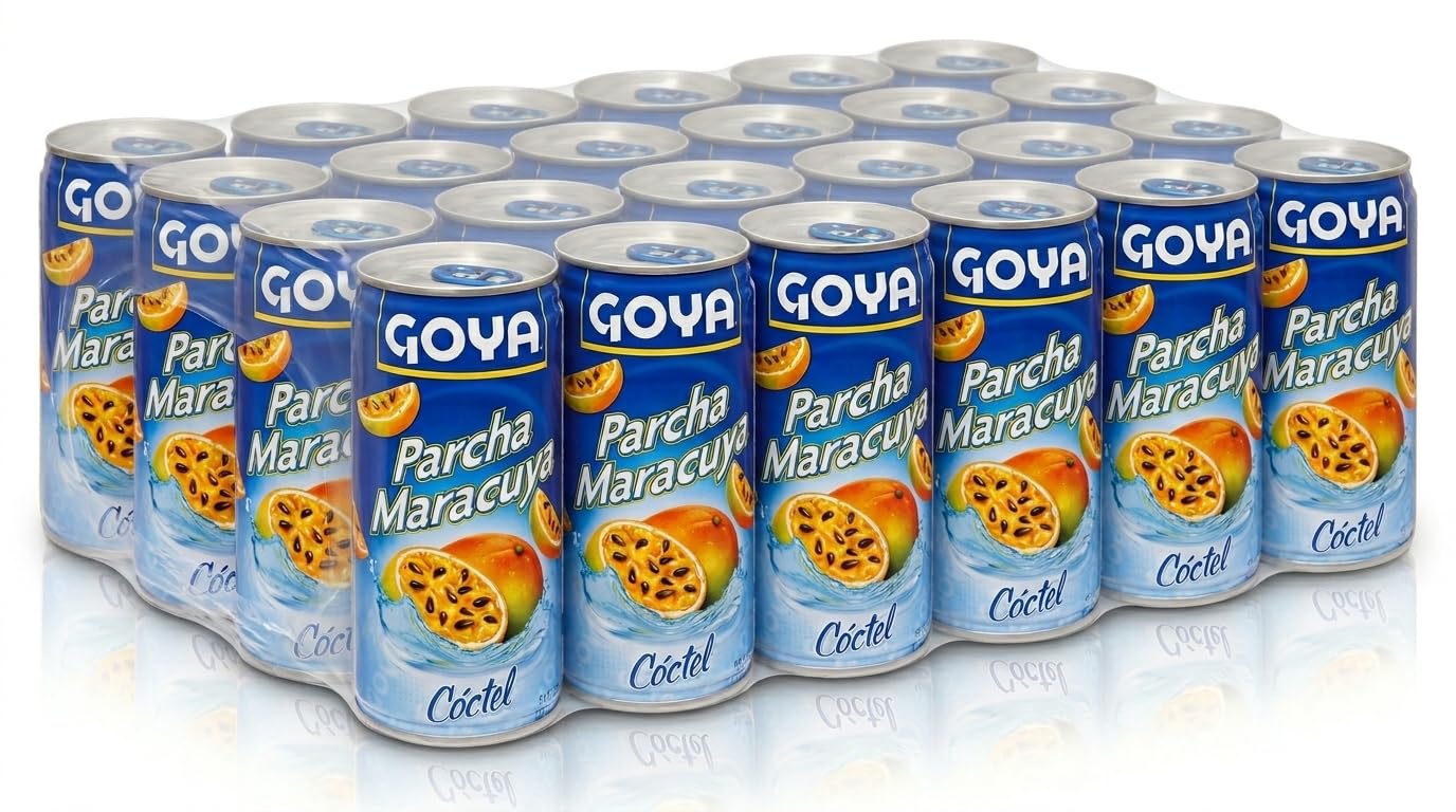 Bebida de Maracuyá (Parcha) - Pack de 24 Latas de 284ml - Zumo de Fruta de la Pasión - Refrescante para Cócteles, Postres y Eventos Familiares - Goya - Sabor Exótico y Natural - NEXU