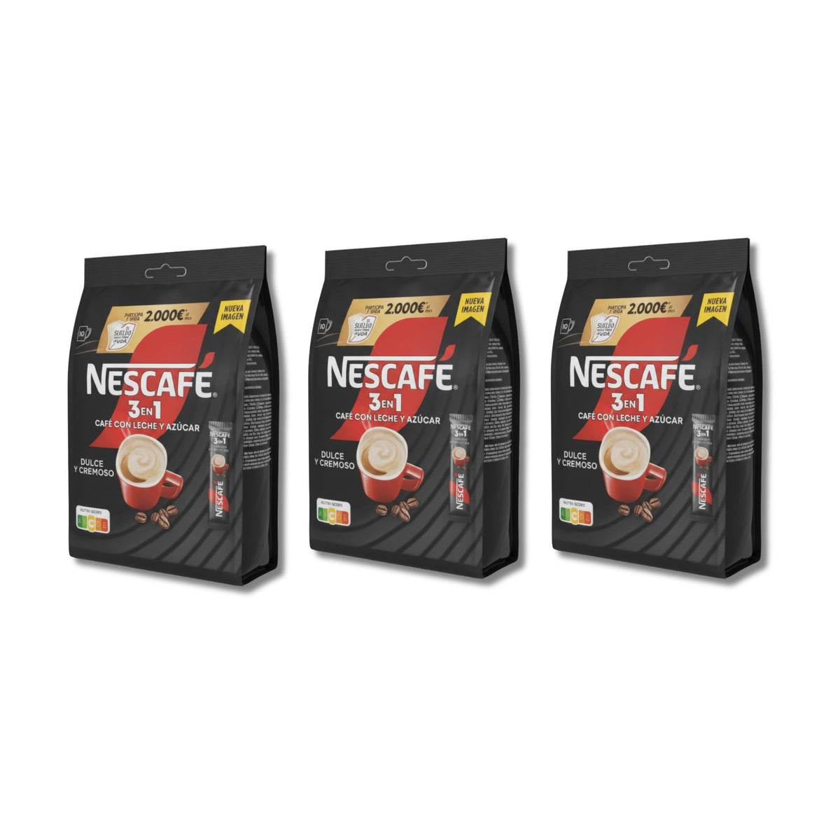 Café 3en1 - Café con Leche y Azúcar - Pack de 3 Cajas de 10 c/u (Total 30 Sobres de 16g) - Café Soluble Instantáneo de Textura Cremosa y Sabor Dulce - Formato Ahorro de 480g Total - NEXU