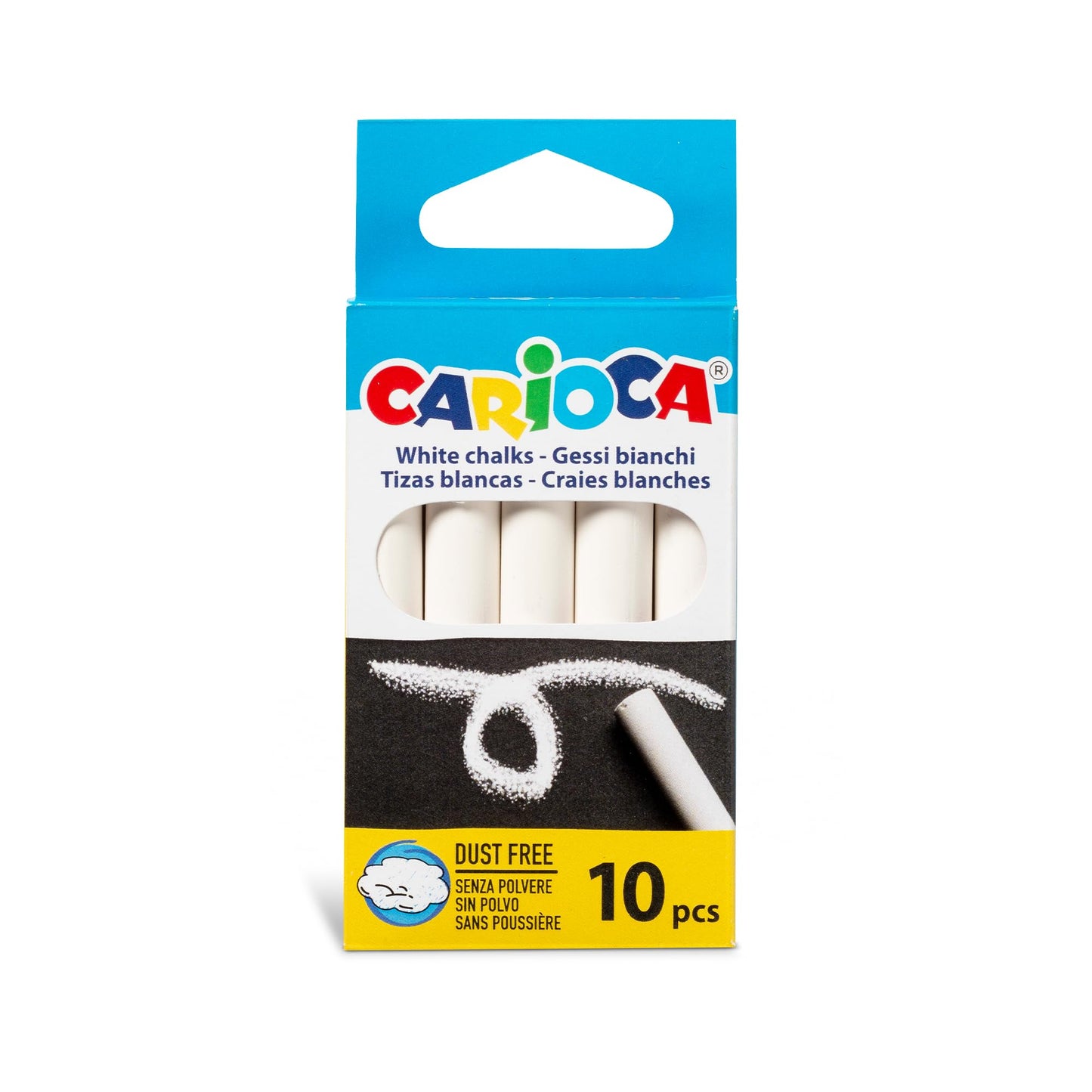Carioca Tizas blancas | Pack de 10 tizas estándar, Sin Polvo | Color brillante, lavable y Fáciles de Borrar | 10 uds