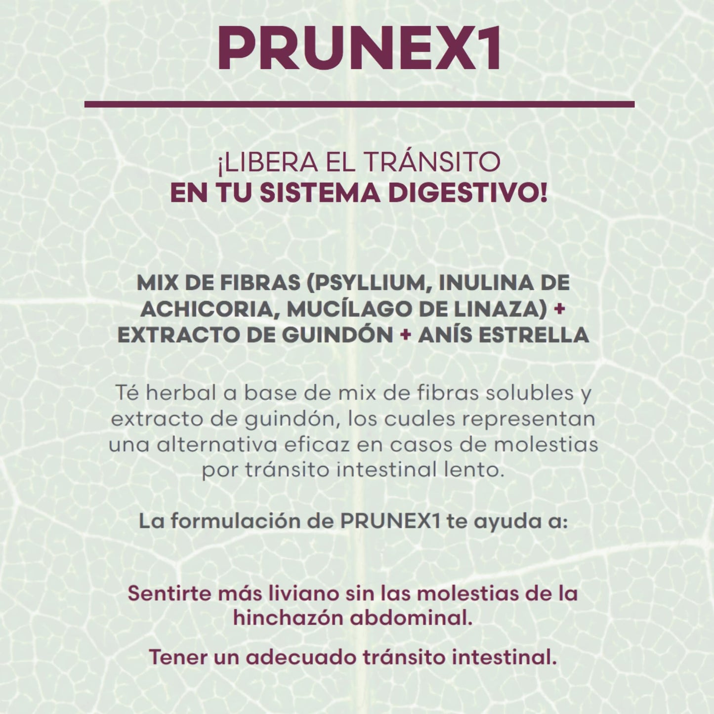 FUXION - Prunex 1 Té Detox en Polvo para Limpieza y Desintoxicación del Colon Infusión Instantánea Natural 1 Caja con 7 Sobres Tránsito Intestinal Saludable Sabor a Ciruela Pasa Linaza Kelp y Anís Estrella