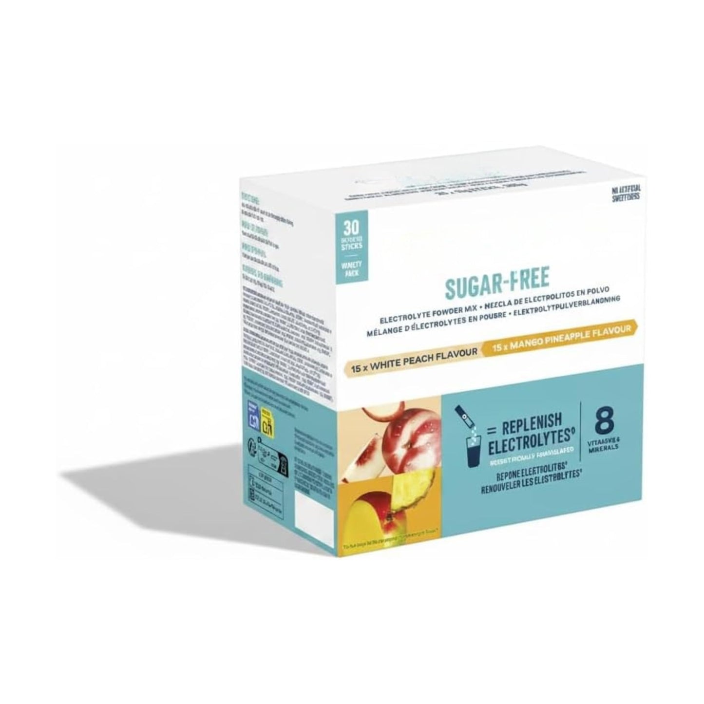 Mezcla de Electrolitos en Polvo Sin Azúcar - Pack de Variedad (30 Sobres) - Sabores Melocotón Blanco y Mango Piña - Hidratación con 8 Vitaminas, Minerales y Aminoácidos - NEXU
