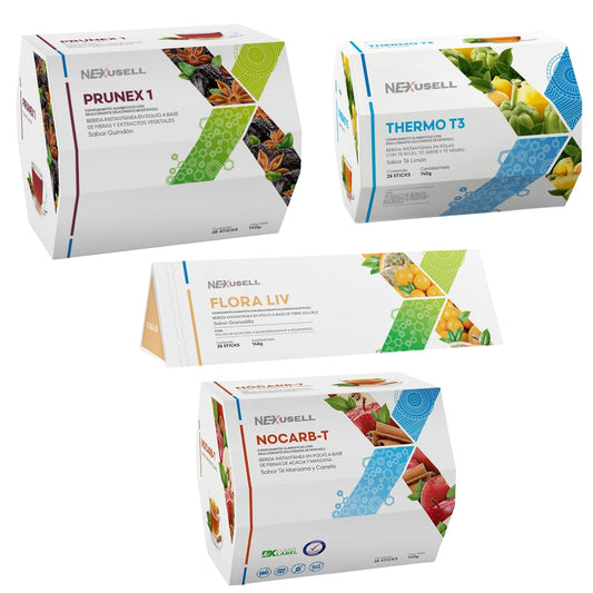 PACK De Té de Prunex + Thermo T3 + Nocarb + Flora Liv + Caja Sorpresa + Termo | 5 cajas de 28 Sobres de 5gr C/U | Apoyo Digestivo, Energía y Control Metabólico Detox y Bienestar