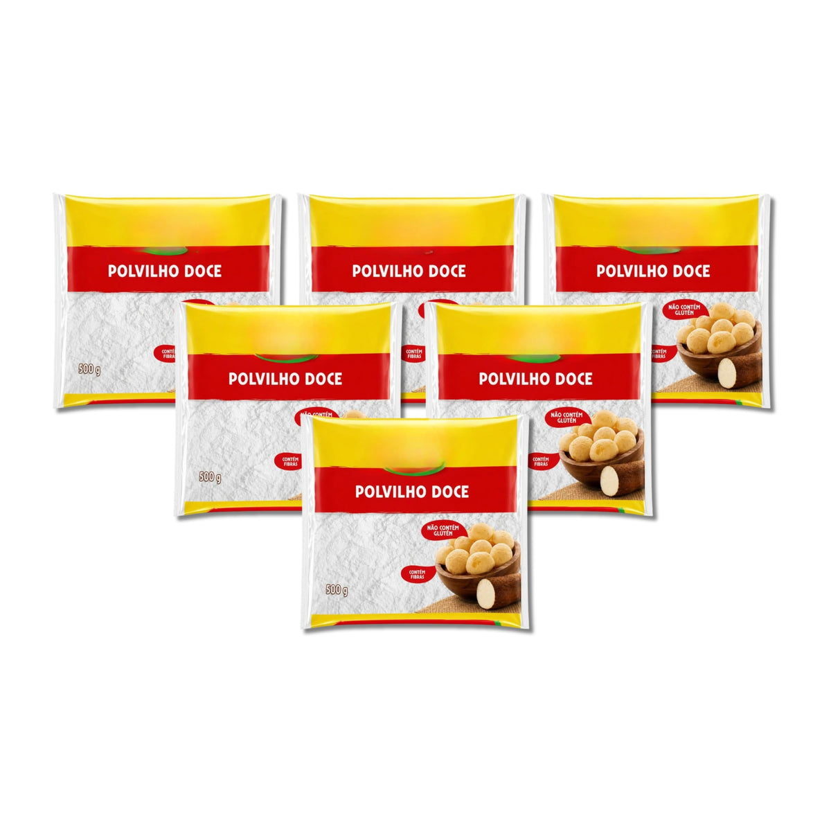 Polvilho Doce - Almidón de Mandioca Dulce - Almidón de Yuca - Sin Gluten - Ideal para Pan de Queso (Pão de Queijo) y Repostería - Pack de 6 x 500g (Total 3 kg) - Fuente Natural de Fibra - NEXU