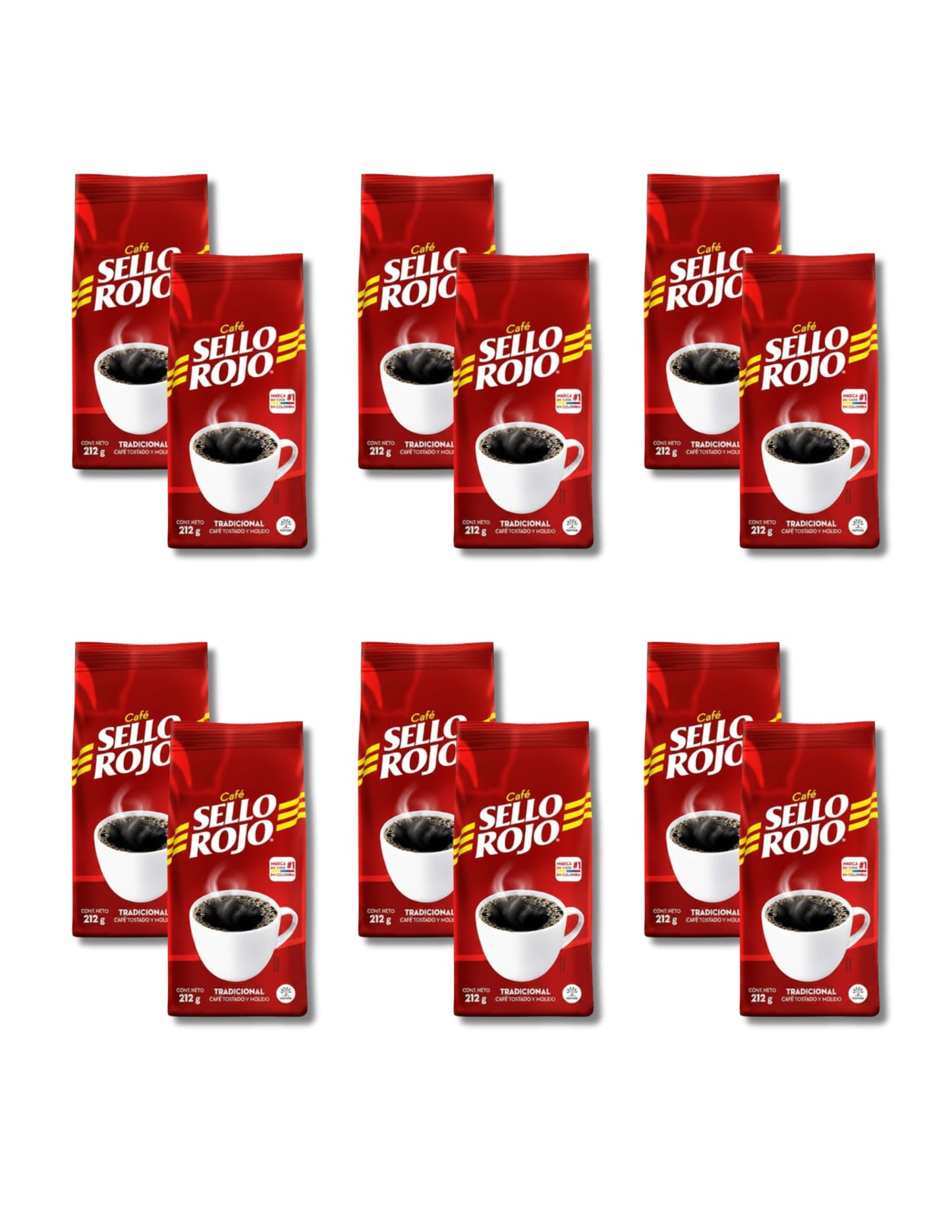 Pack de 12 Unidades de 212g (Total 2.54 kg) - Café Colombiano Tostado y Molido - Café Sello Rojo Tradicional - Sabor Auténtico y Aroma Intenso - NEXU