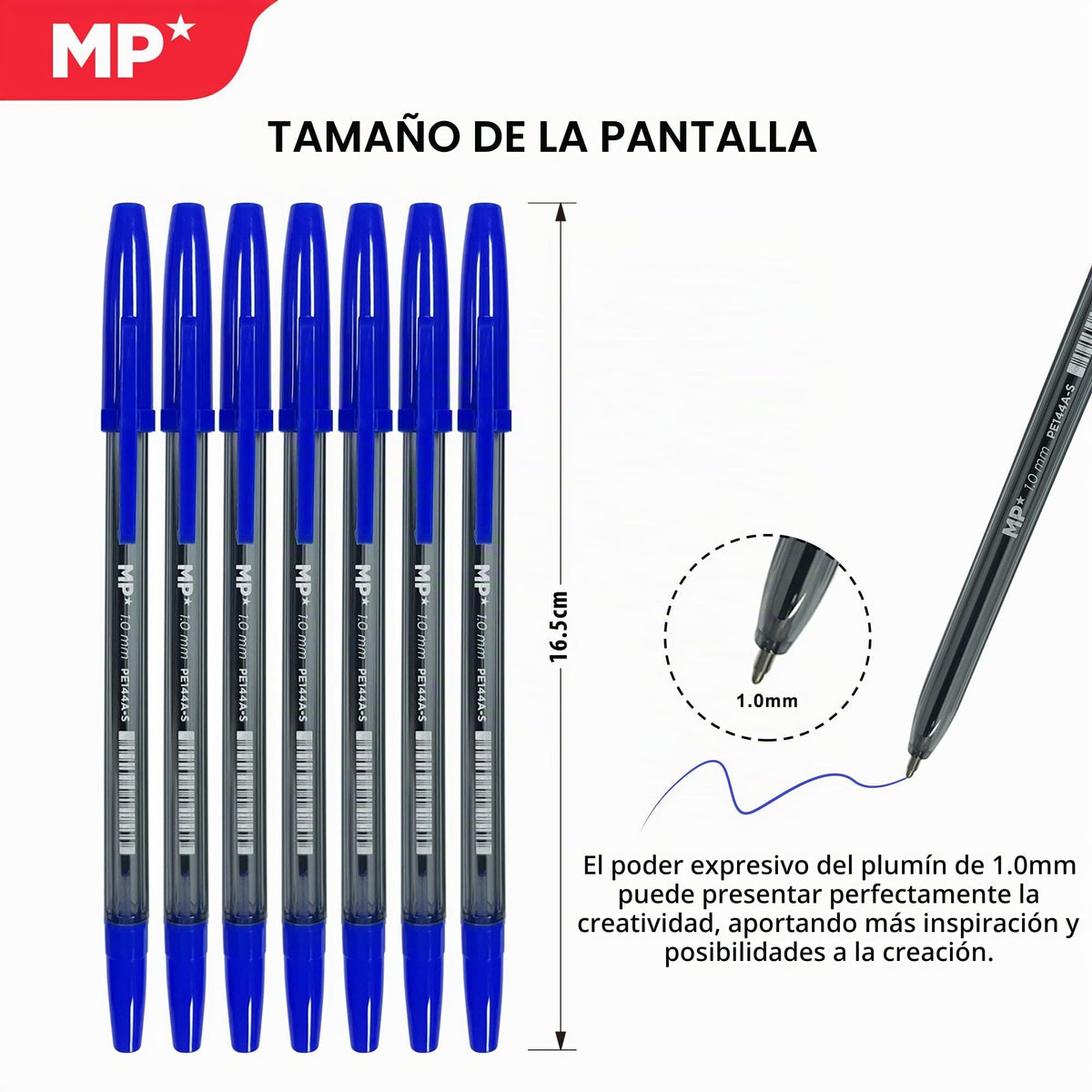 MP Boligrafos boligrafo azul Punta Media 1.0mm Blíster de 7 Unidades para escritura suave
