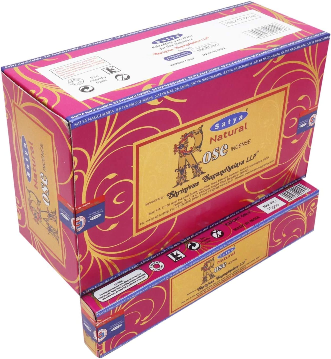 Incienso Natural Serie Satya – Rosa – 15 Grs – Lote de 12 recipientes