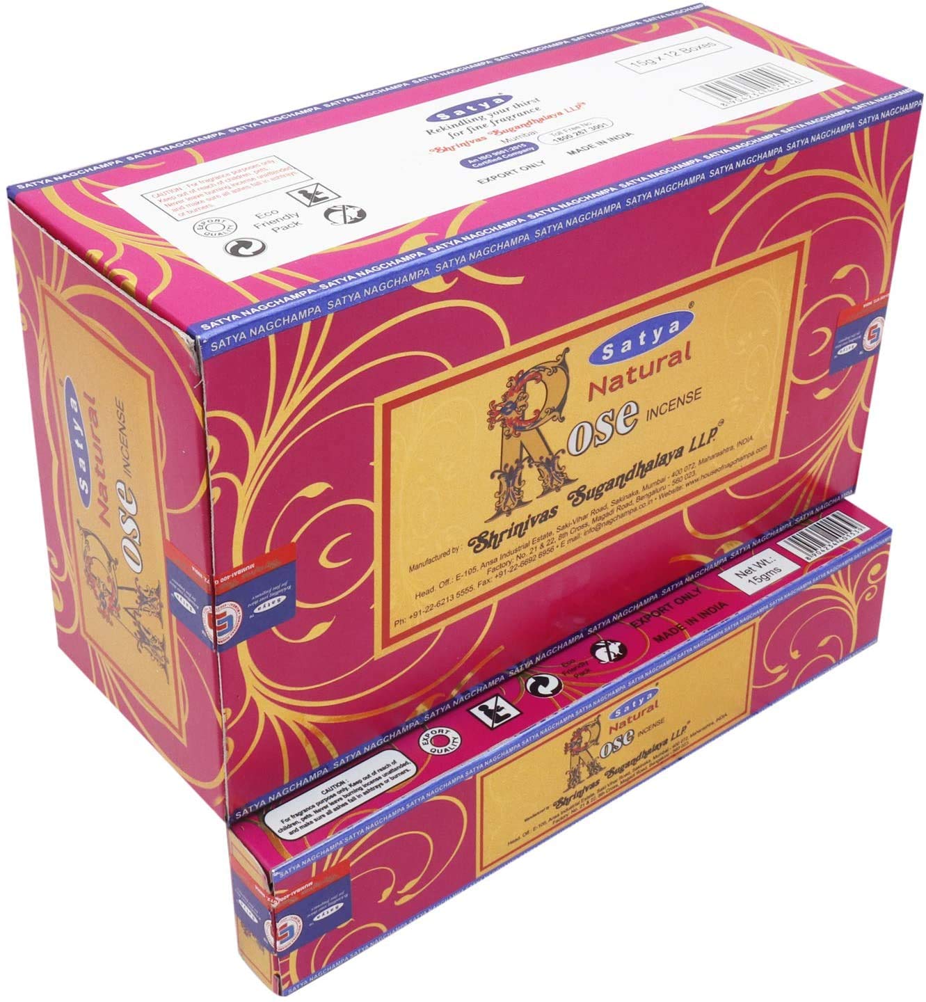 Incienso Natural Serie Satya – Rosa – 15 Grs – Lote de 12 recipientes
