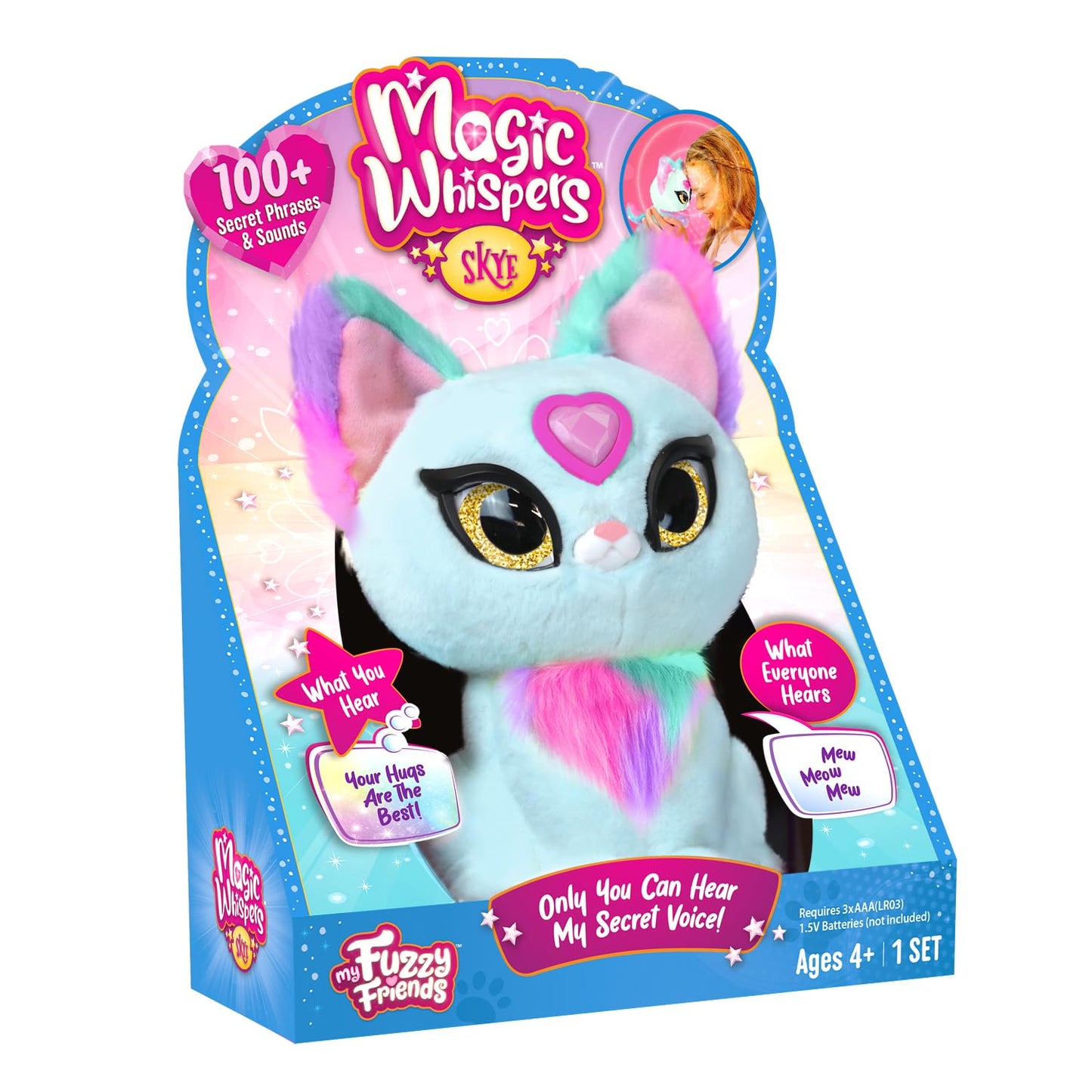 My Fuzzy Friends - Magic Whisper Skye Azul, Juguete Interactivo de Peluche con Sonidos, te responde y susurra,