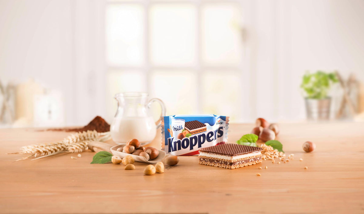 Knoppers - Barquillos Rellenos - 24 x 25 g - Chocolate y Avellana - Snack