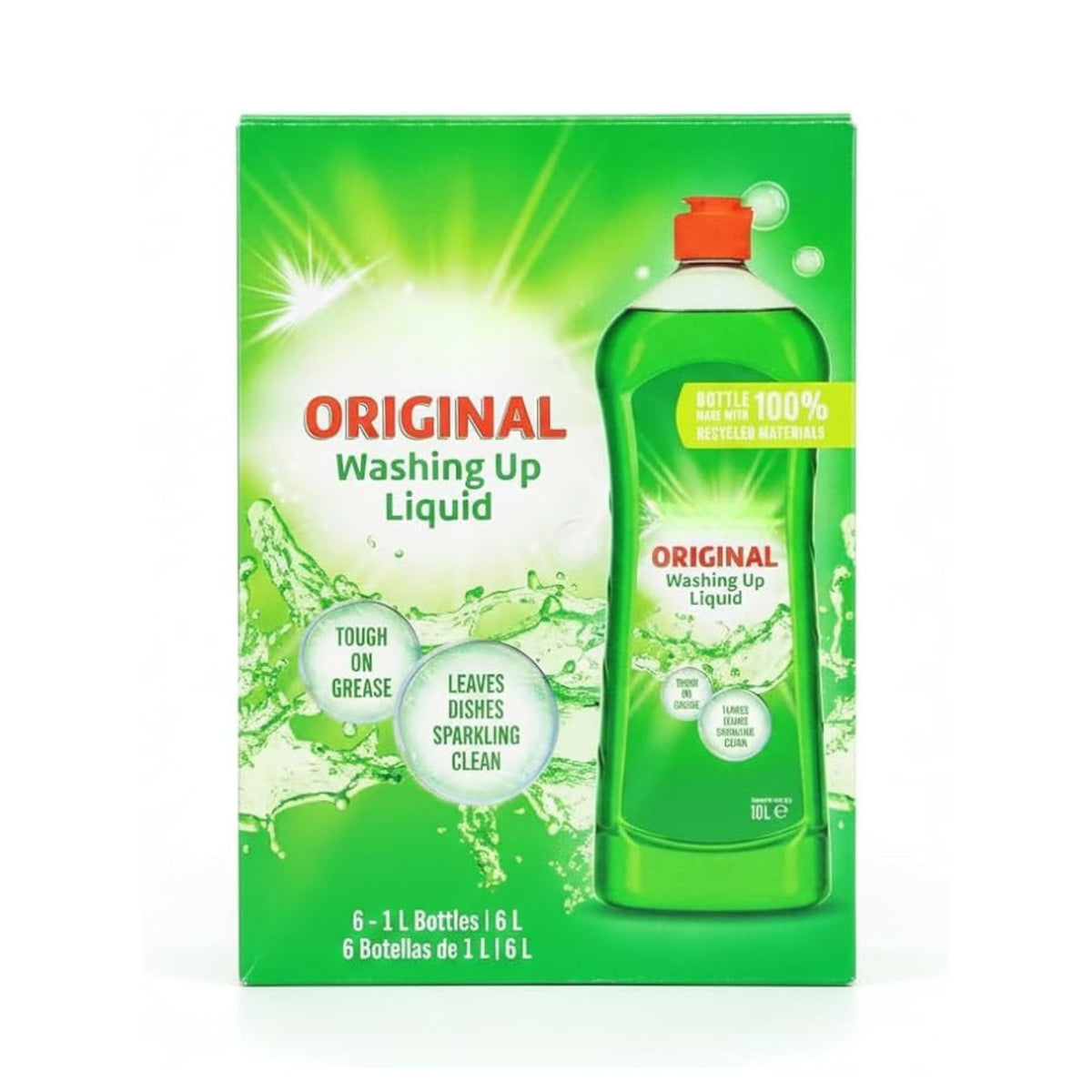 Jabón Lavavajillas Líquido Original - Pack Ahorro 6 Litros (6 x 1L) - Limpieza contra la Grasa - Brillo Impecable y Botellas Sostenibles - NEXU
