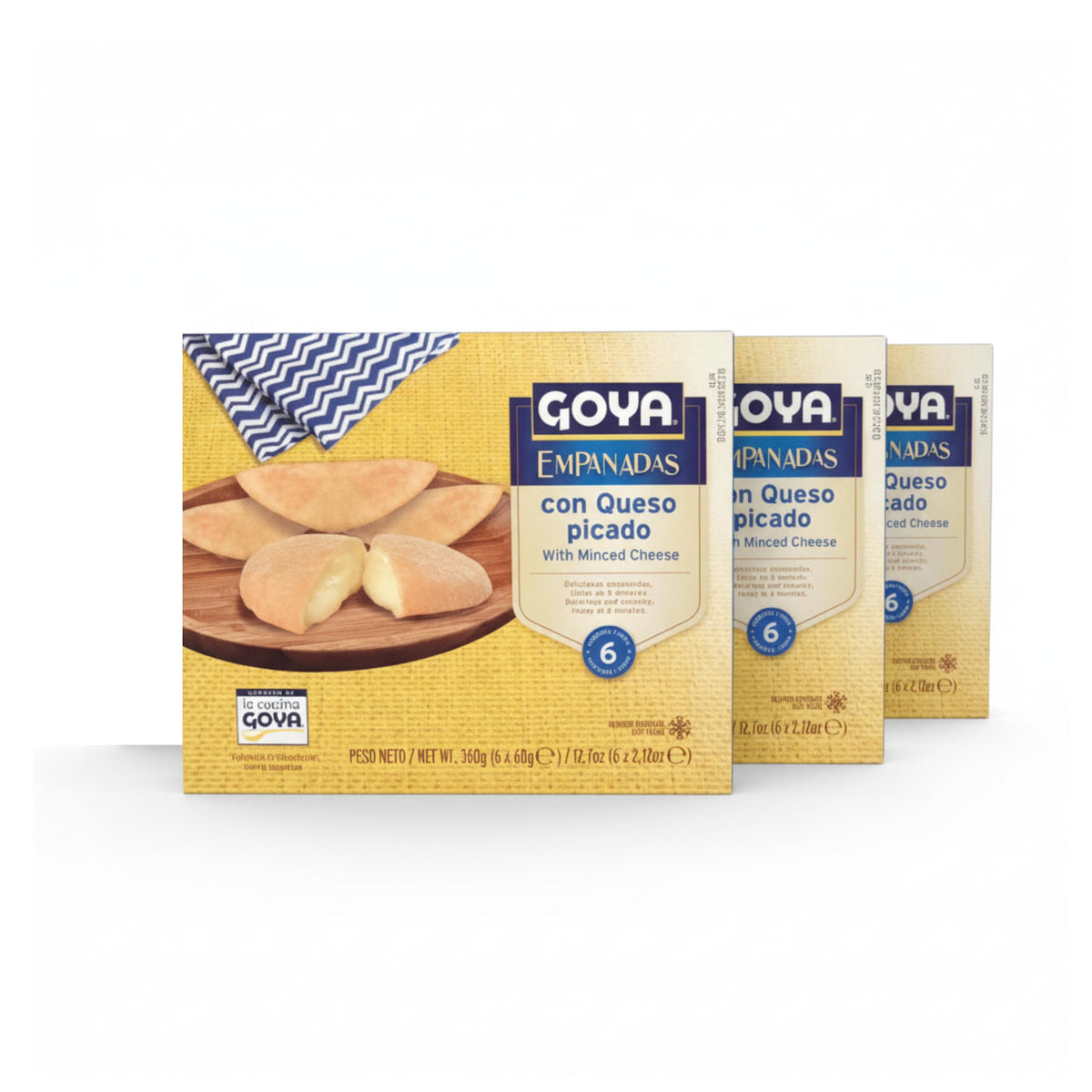 Empanadas de Queso Picado - Pack de 3 Cajas de 360g ( 6 uds c/u ) - Aperitivo Tradicional de Maíz con Relleno de Queso 100% - Listas en 3 Minutos - NEXU