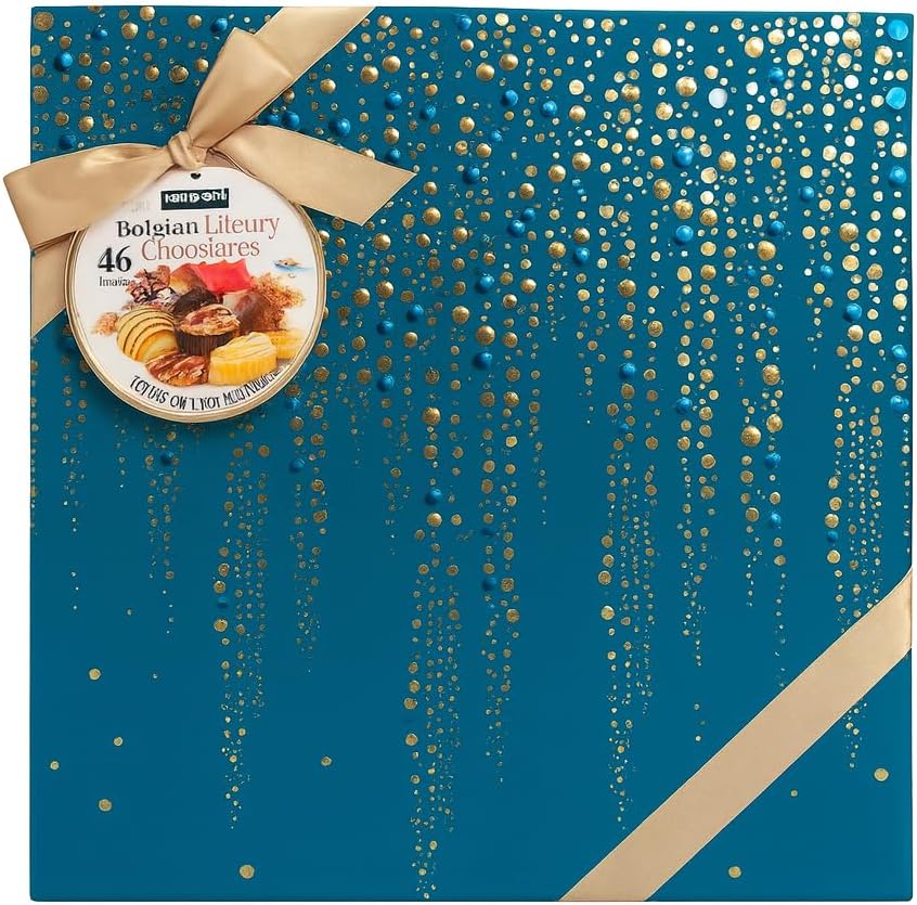 Chocolates Belgas de Lujo Signature | Caja Surtida con 46 Piezas | Chocolate Negro, con Leche y Blanco | Pralinés Rellenos con Avellana, Caramelo y Ganache | Ideal para Regalo (46 Piezas, AZUL)