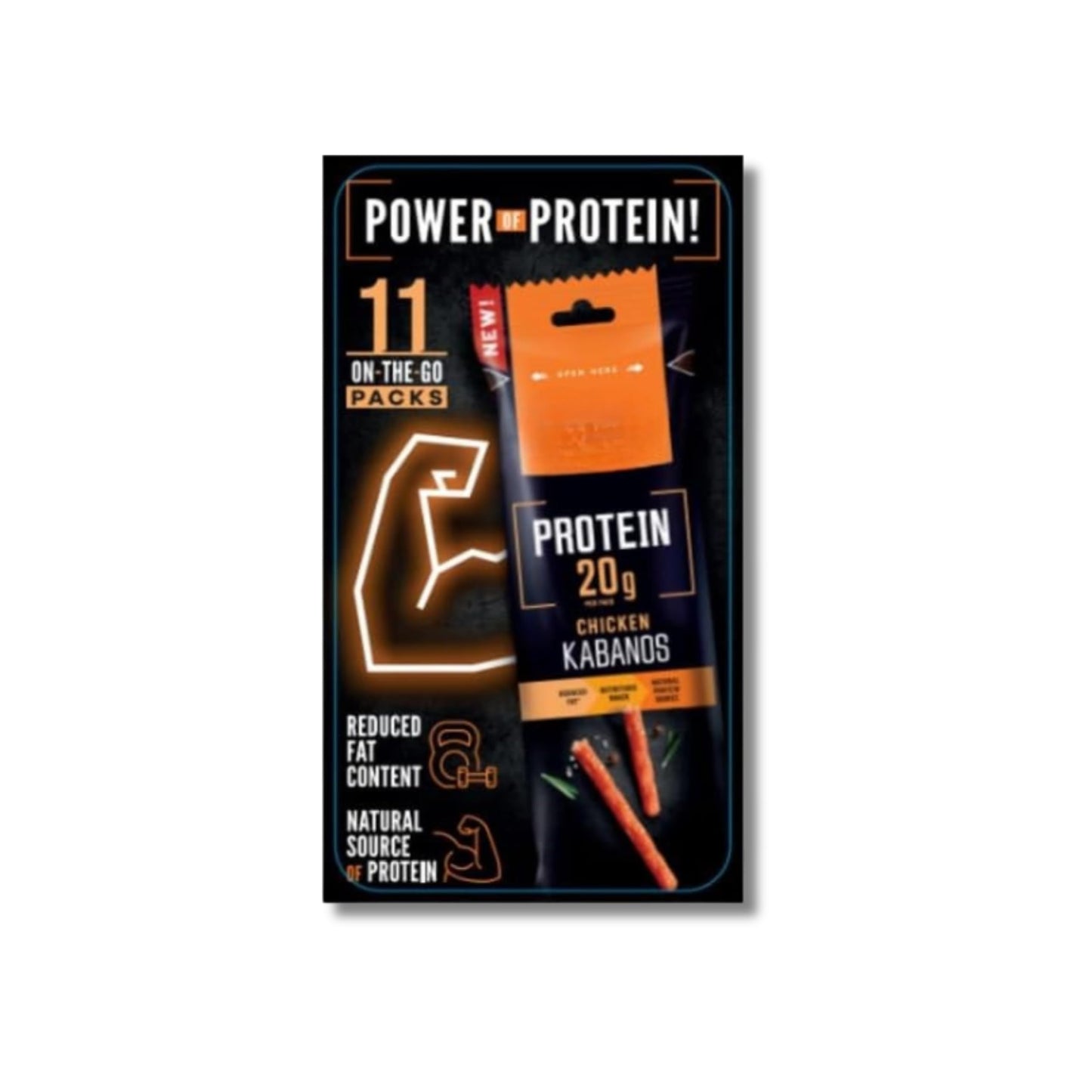 Protein Chicken Kabanos - Snack de Pollo Alto en Proteínas (40% Proteína), Ahumado y Secado, Bajo en Grasas, 1 Pack de 11 Unidades x 50g - Ideal para Fitness y Dieta Proteica - NEXU