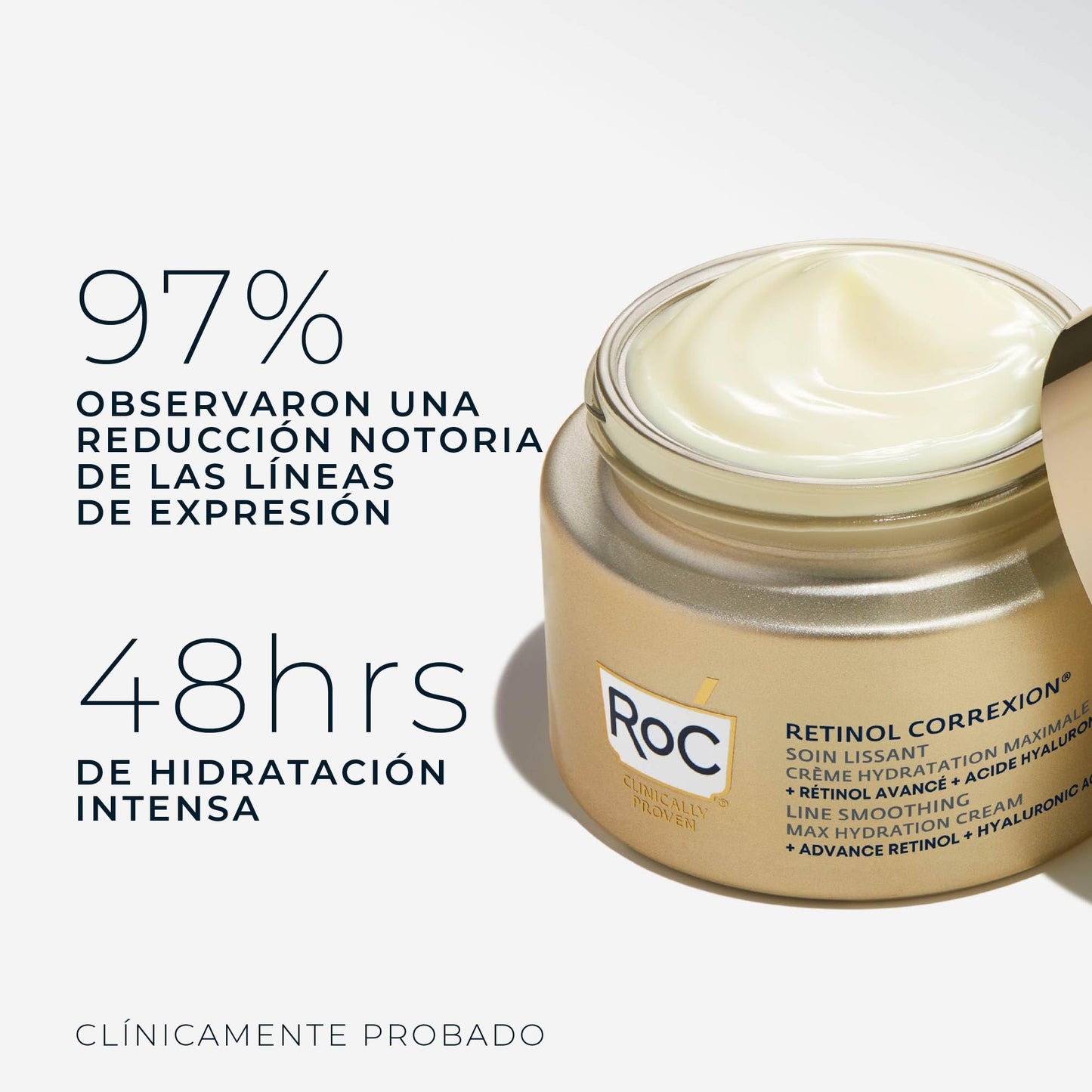 RoC - Retinol Correxion Line Suavizante Max Hidratación Diaria - Hidratante Facial Intensivo Antiarrugas y Antienvejecimiento - con Ácido Hialurónico - 50 ml