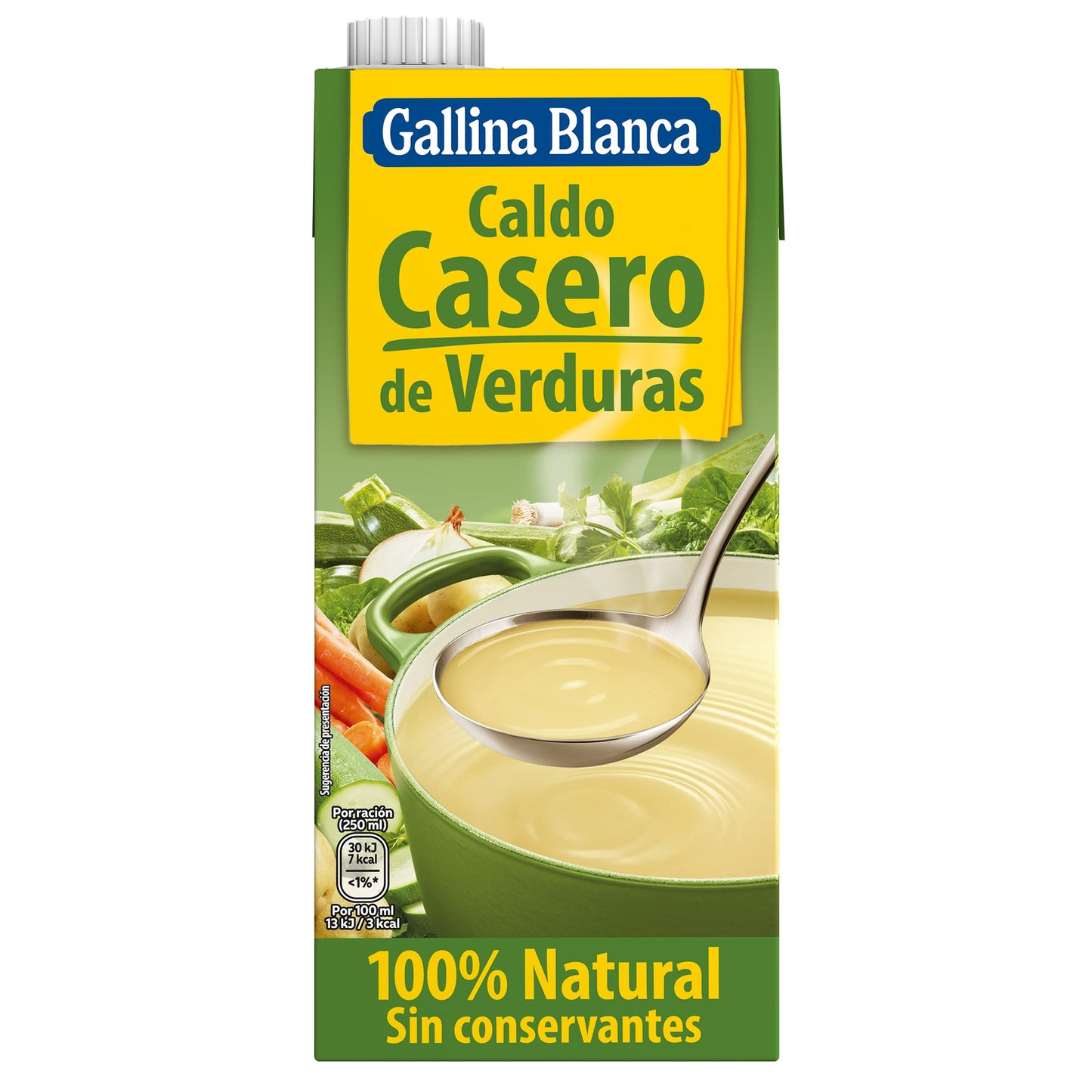 GALLINA BLANCA Caldo Casero de Verduras 100% Natural | Elaborado con Verduras Seleccionadas de la Huerta, Cocinado a Fuego Lento. Sin Gluten, Sin Conservantes, Bajo en Grasa - 1L