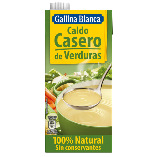 GALLINA BLANCA Caldo Casero de Verduras 100% Natural | Elaborado con Verduras Seleccionadas de la Huerta, Cocinado a Fuego Lento. Sin Gluten, Sin Conservantes, Bajo en Grasa - 1L