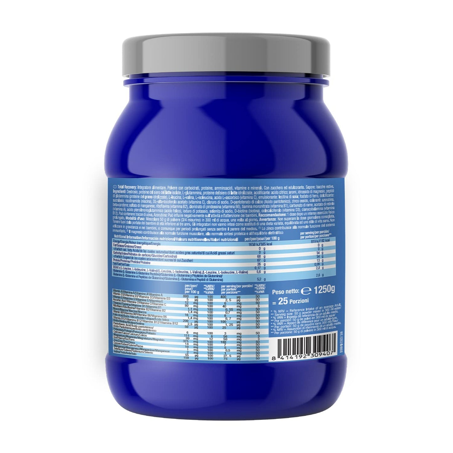 Victory Endurance Total Recovery (1250g) Sabor Sandía, Preparado Bebida Post-Entreno de Carbohidratos Electrolitos y Proteínas, Con BCAA 2:1:1, 12 Vitaminas y 9 Minerales, Recuperación Rápida