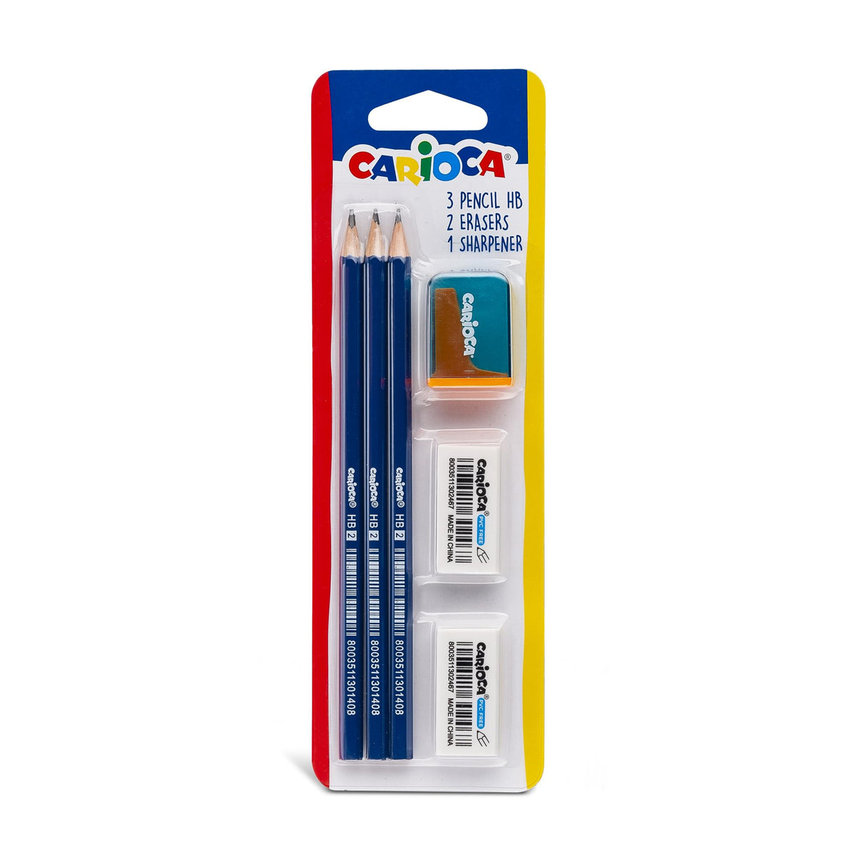 Carioca - Set de 3 Lápices HB, 2 Gomas y 1 Sacapuntas