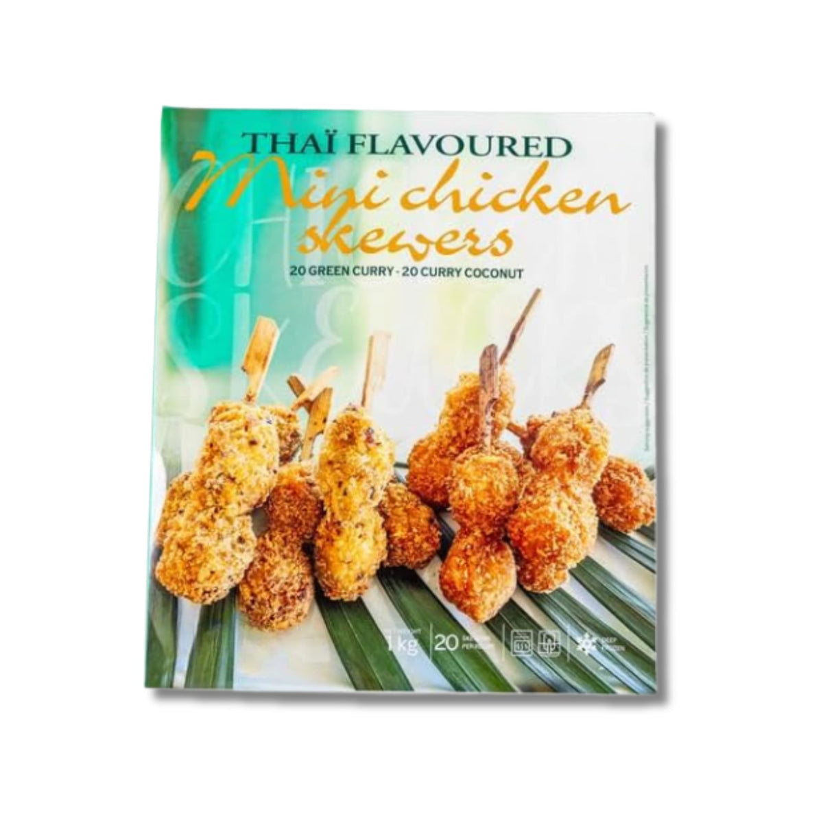 Mini Chicken Skewers - 40 Brochetas de Pollo al Estilo Tailandés (1kg) - Variedades Curry Verde y Curry-Coco - Aperitivo para Horno y Air Fryer - NEXU