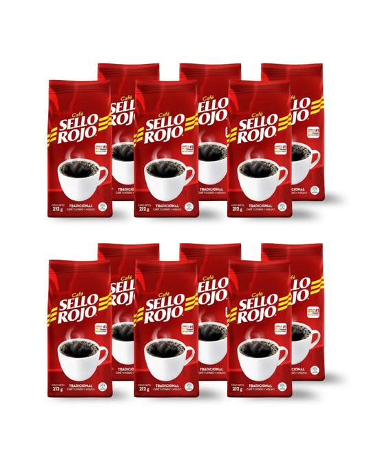 Pack de 12 Unidades de 212g (Total 2.54 kg) - Café Colombiano Tostado y Molido - Café Sello Rojo Tradicional - Sabor Auténtico y Aroma Intenso - NEXU