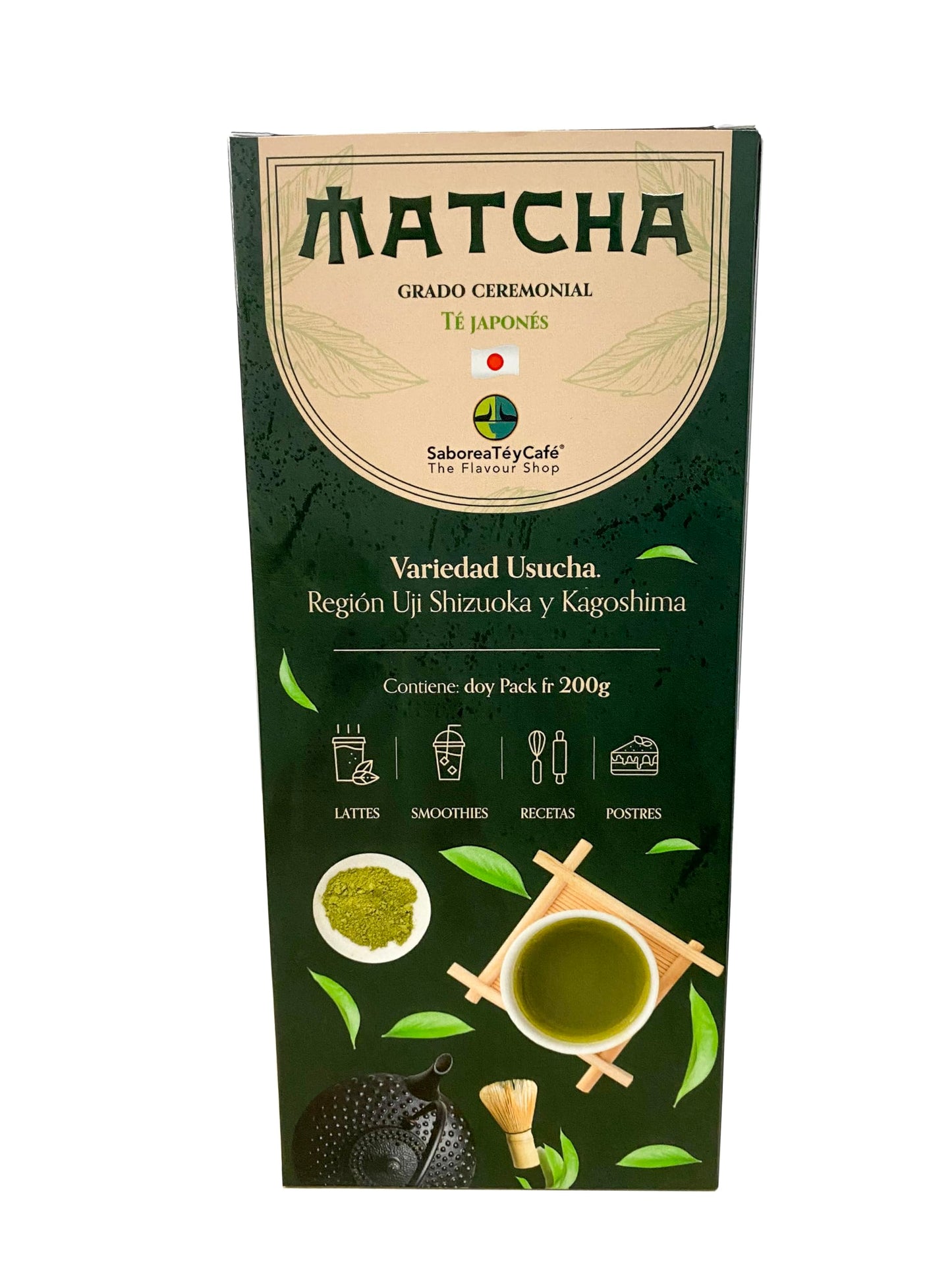 SABOREATE Y CAFE The Flavour Shop Matcha Té Verde Japonés Usucha Premium - Región Uji - Polvo Fino para Ceremonia - Caja Regalo 200 g