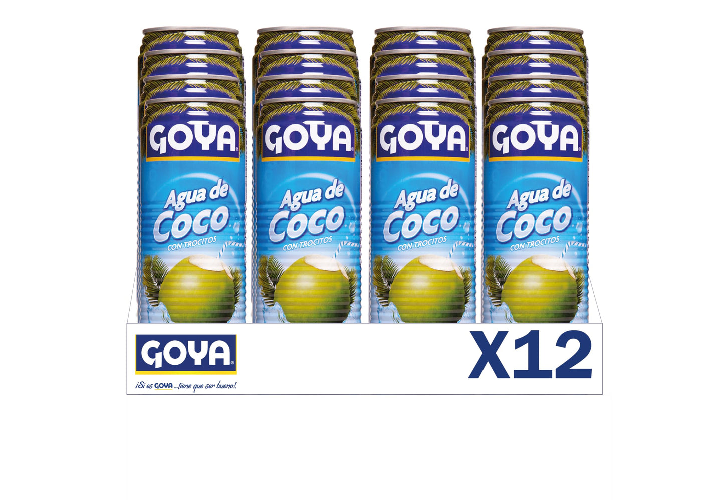 Goya Agua de Coco 12x520 ml, Refrescante Agua de Coco Natural con Trocitos de Pulpa, Sabor Tropical, Hidratante y Reconstituyente con Electrolitos y Minerales