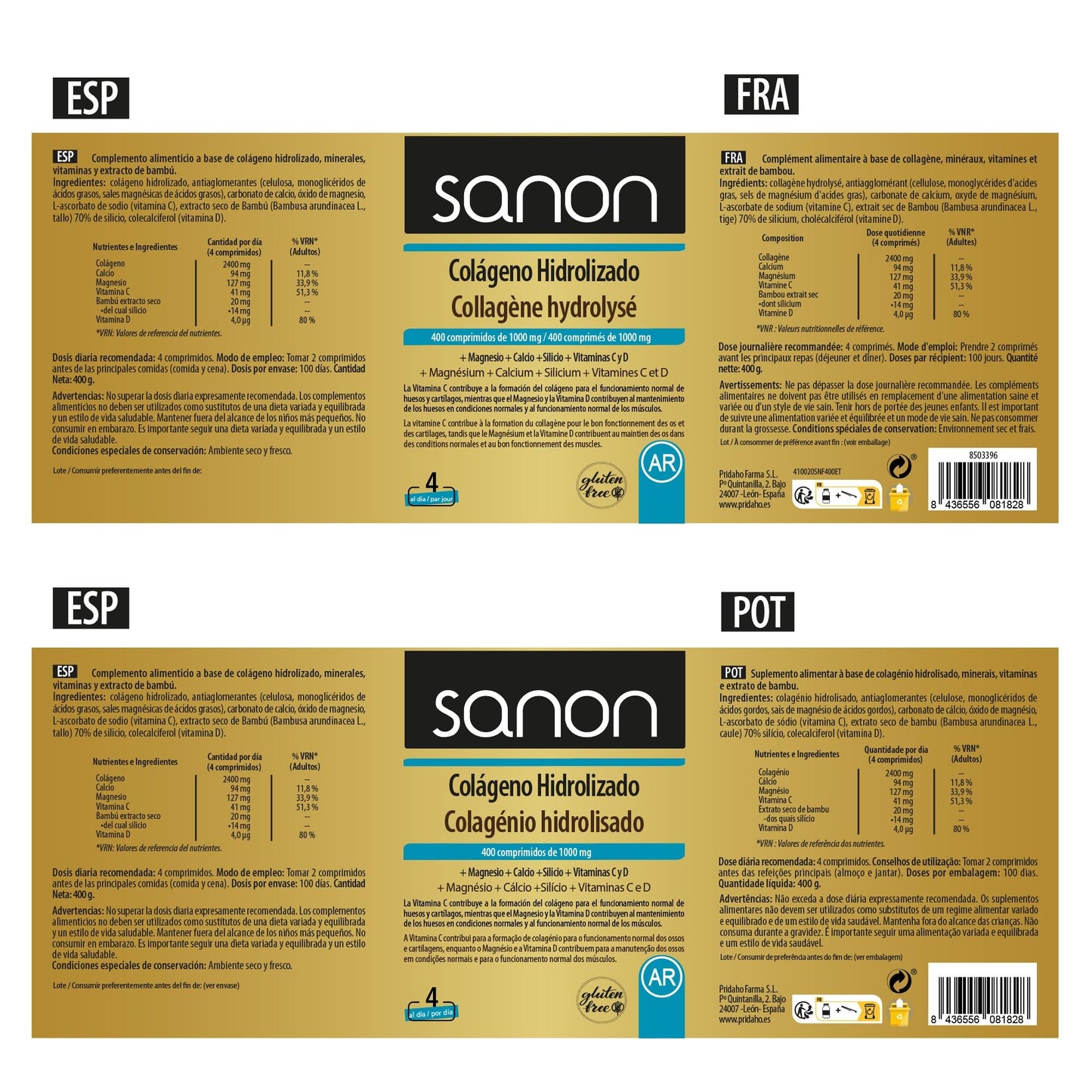 Sanon Colageno Hidrolizado de 1000 mg - 400 Comprimidos