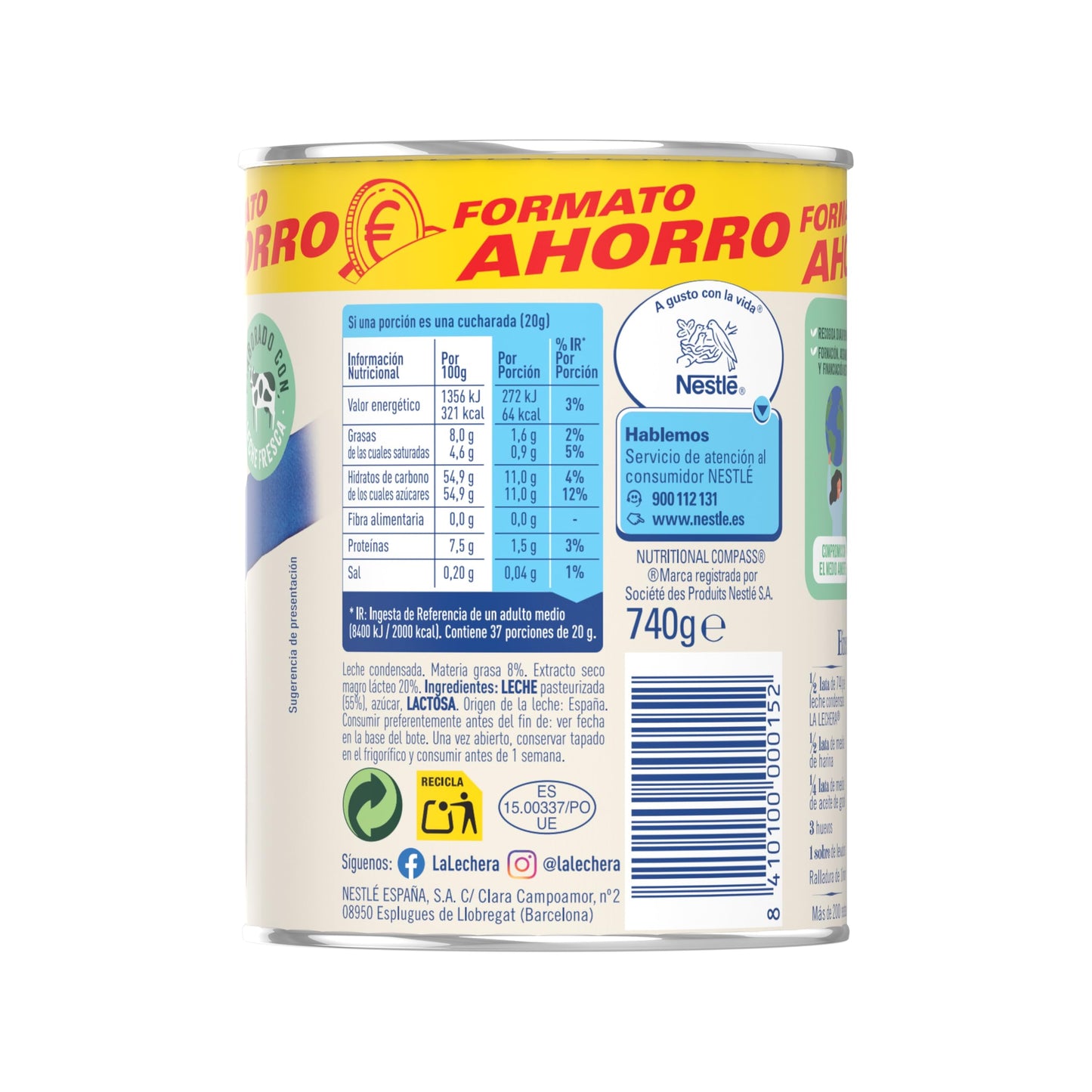 La Lechera Leche Condensada Entera Lata, 740 g (Paquete de 1)