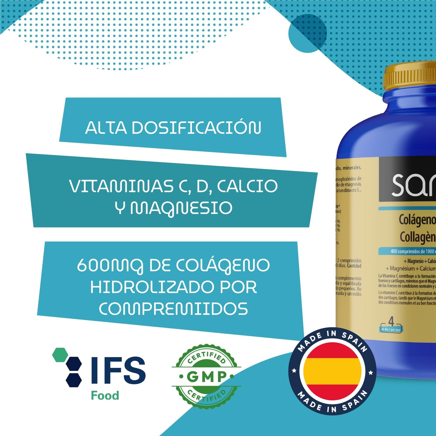 Sanon Colageno Hidrolizado de 1000 mg - 400 Comprimidos