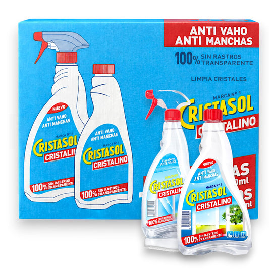 Limpiador para Cristales Anti Vaho Anti Manchas, Pack 2 Pistolas + 2 Recambios, 750ml cada uno, Líquido, Transparente, 3 Litros Total