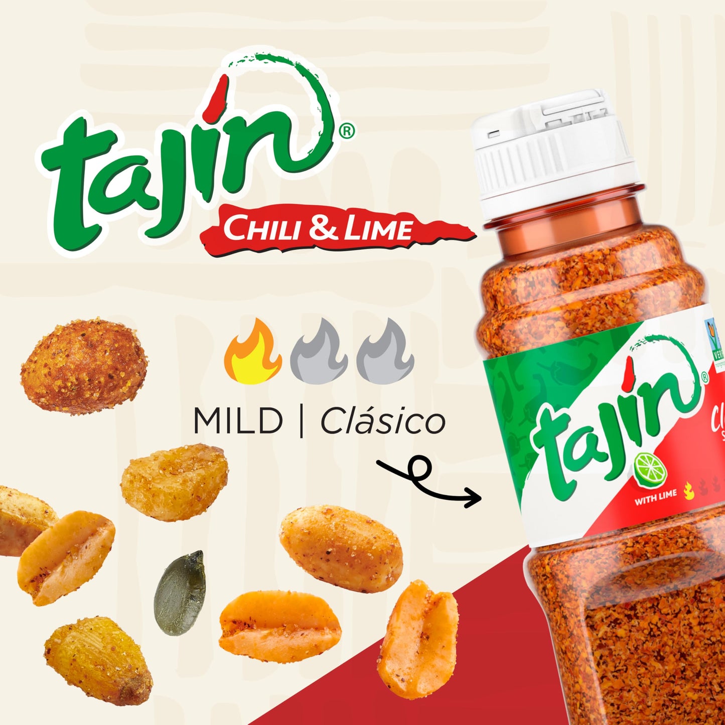 Snak Club Tajin Fiesta Snack Mix Chilli Lime Peanuts Pepitas y Maíz Snacks crujientes Sabor suave Bolsa resellable de 11 onzas