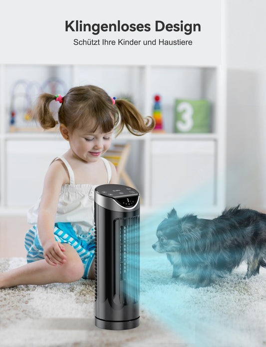 Grelife Ventilador torre con mando a distancia, 3 modos, 3 velocidades, oscilante 90°, temporizador 8 horas, pantalla LED, adecuado para salón, dormitorio, oficina