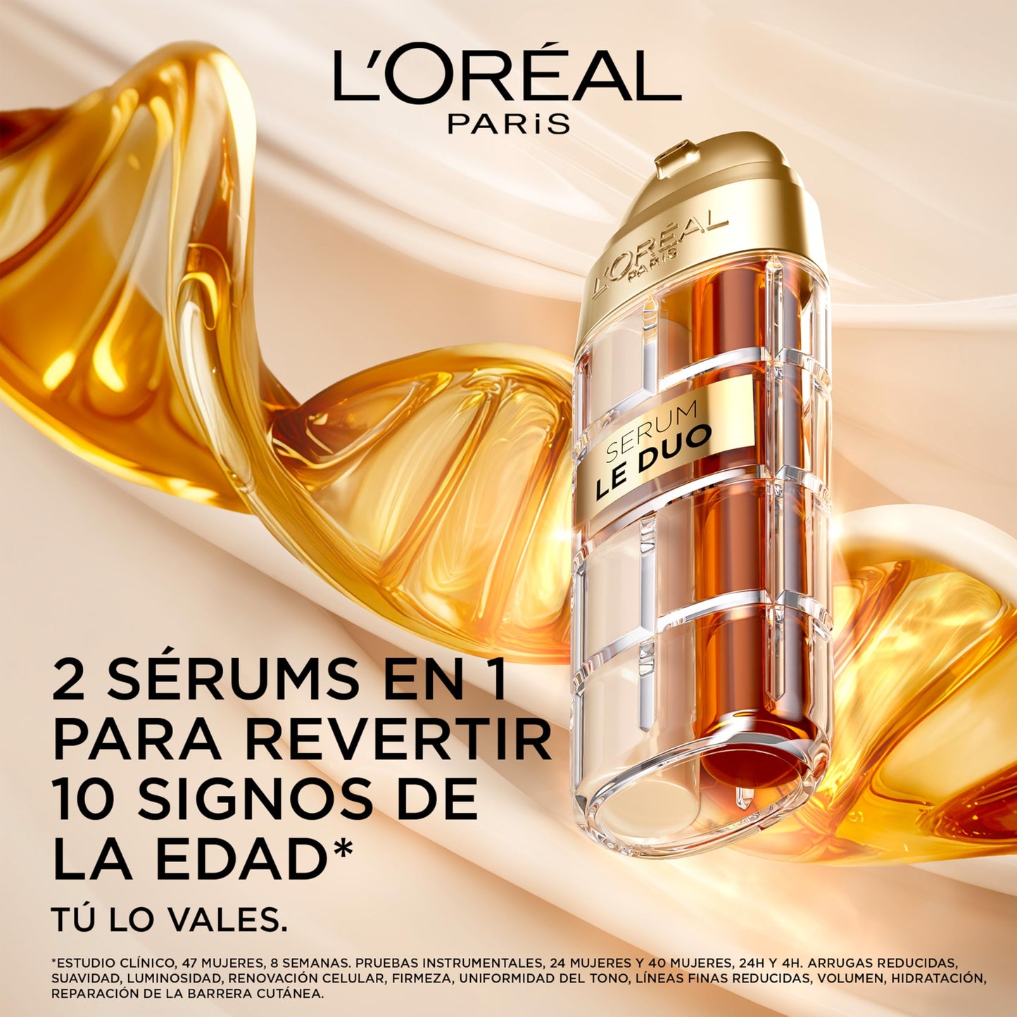 L’Oréal Paris, Age Perfect Serum Le Duo Rejuvenecedor, Antiarrugas, Efecto Reafirmante y Antiedad, con Péptidos de Colágeno, Vitaminas B3 y C*, Piel más suave y luminosa, para tipo de pieles, 30 ml