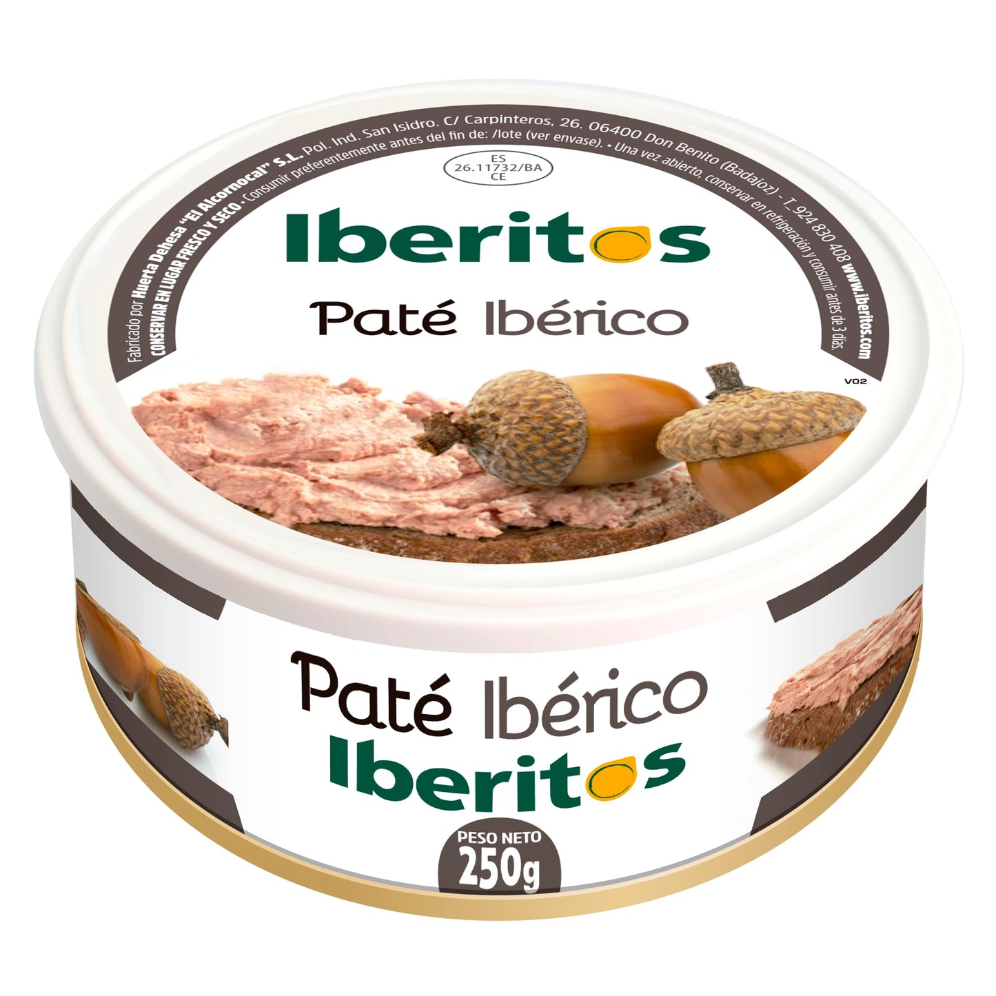 Iberitos - Lata de Auténtico Paté Ibérico | Ideal para Desayunos y Meriendas - Apto para Celiacos - Contiene 250 g