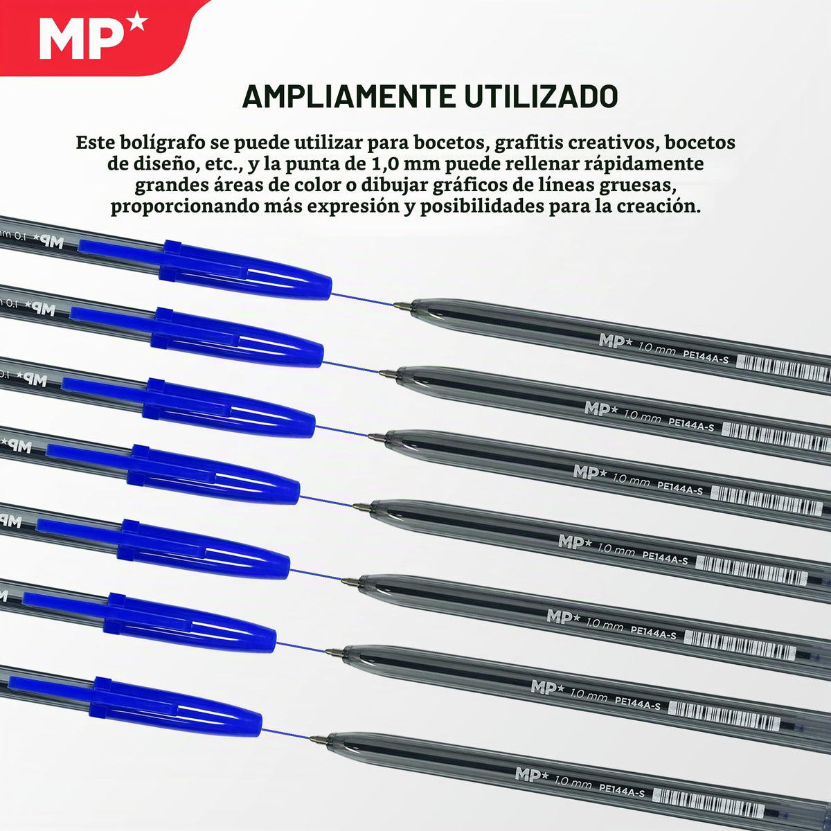 MP Boligrafos boligrafo azul Punta Media 1.0mm Blíster de 7 Unidades para escritura suave