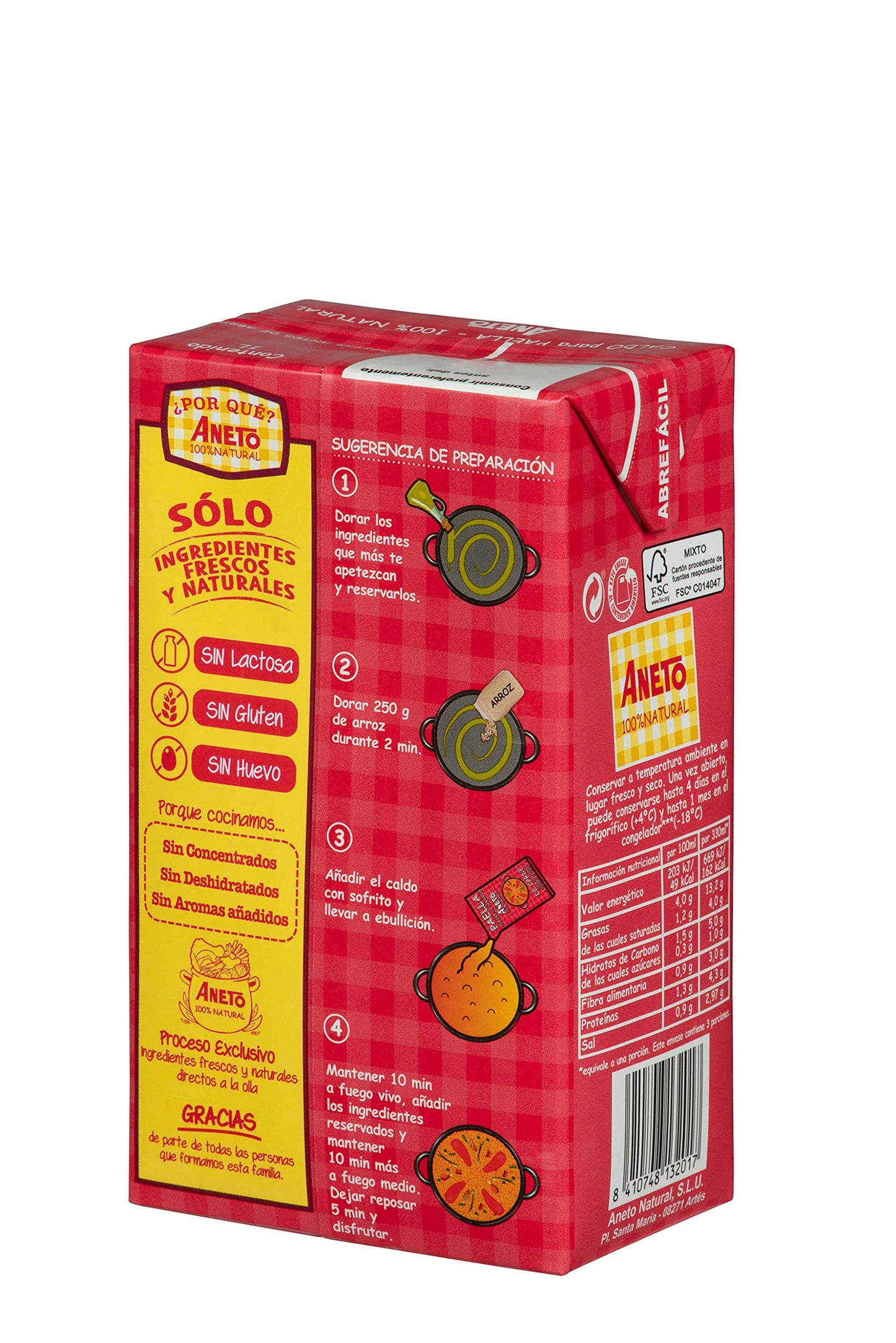 Aneto Natural Caldo para Paella de Carne y Verduras, 1L