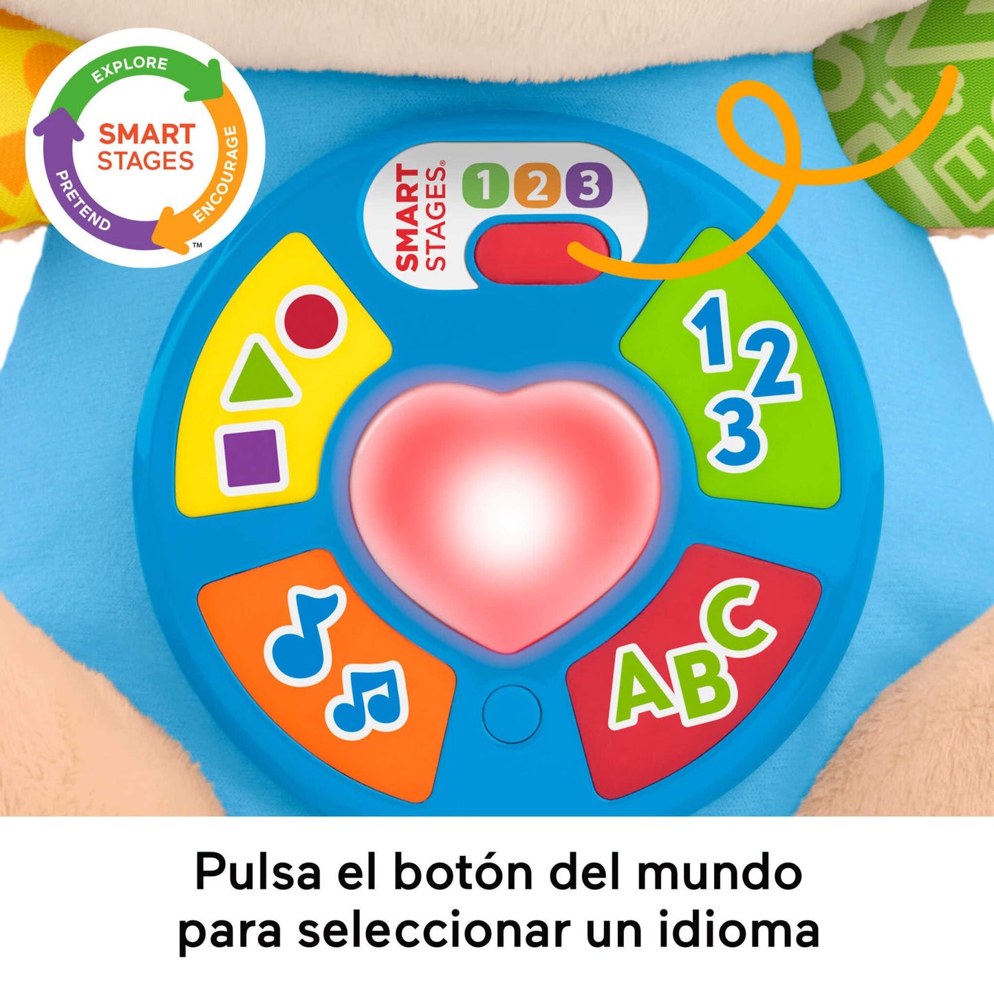 Fisher-Price Laugh & Learn Perrito con Smart Stages Peluche musical de aprendizaje con Smart Stages para bebés a partir de 6 meses, versión multilingüe: Italiano, Español, Portugués, Inglés, JFD26