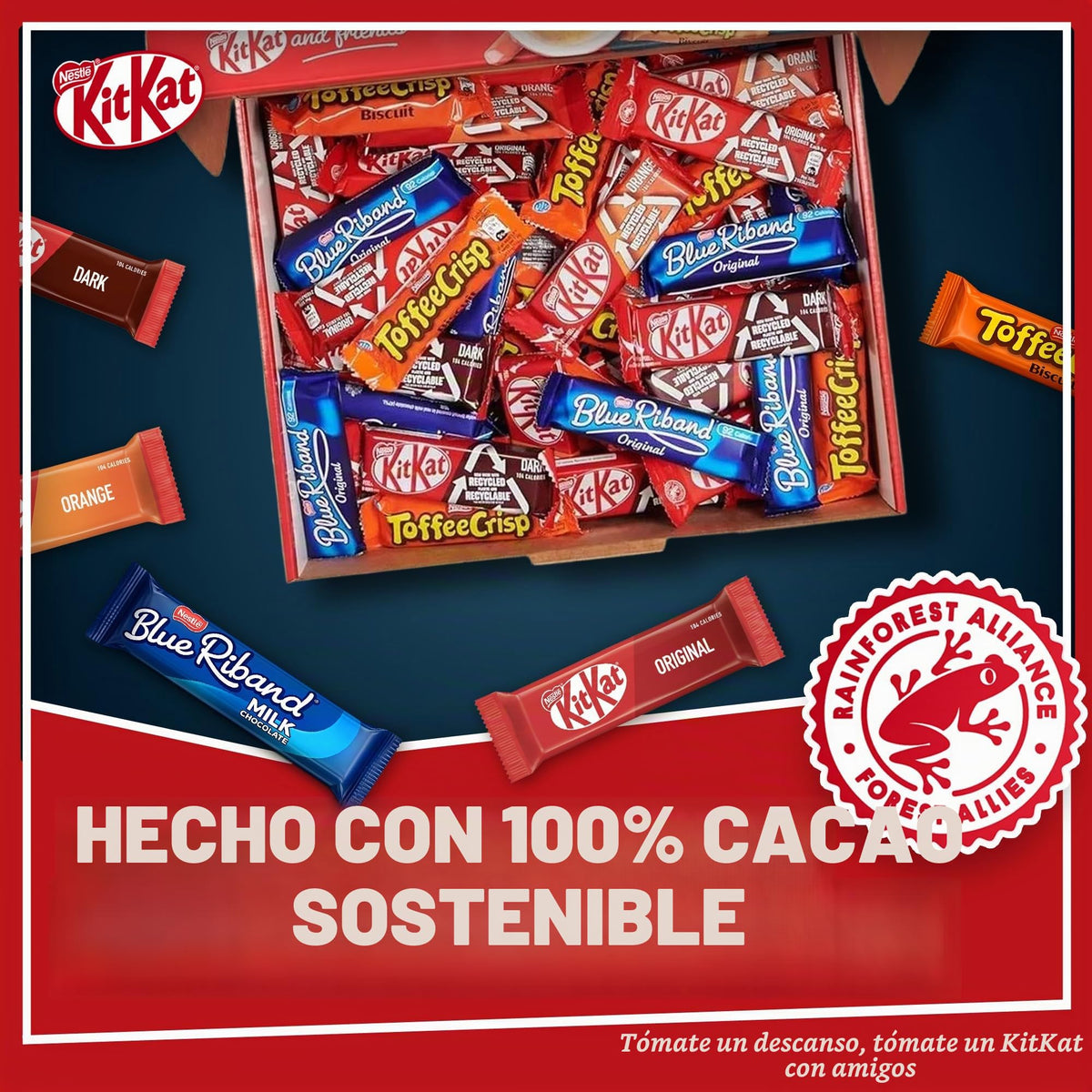 Nestlé Nestlé - Caja grande de galletas Kitkat y sus amigos | 69 x barras de galletas de chocolate - KitKat, Blue Riband, Toffee Crisp | Caja Chocolate Granel 1.357kg