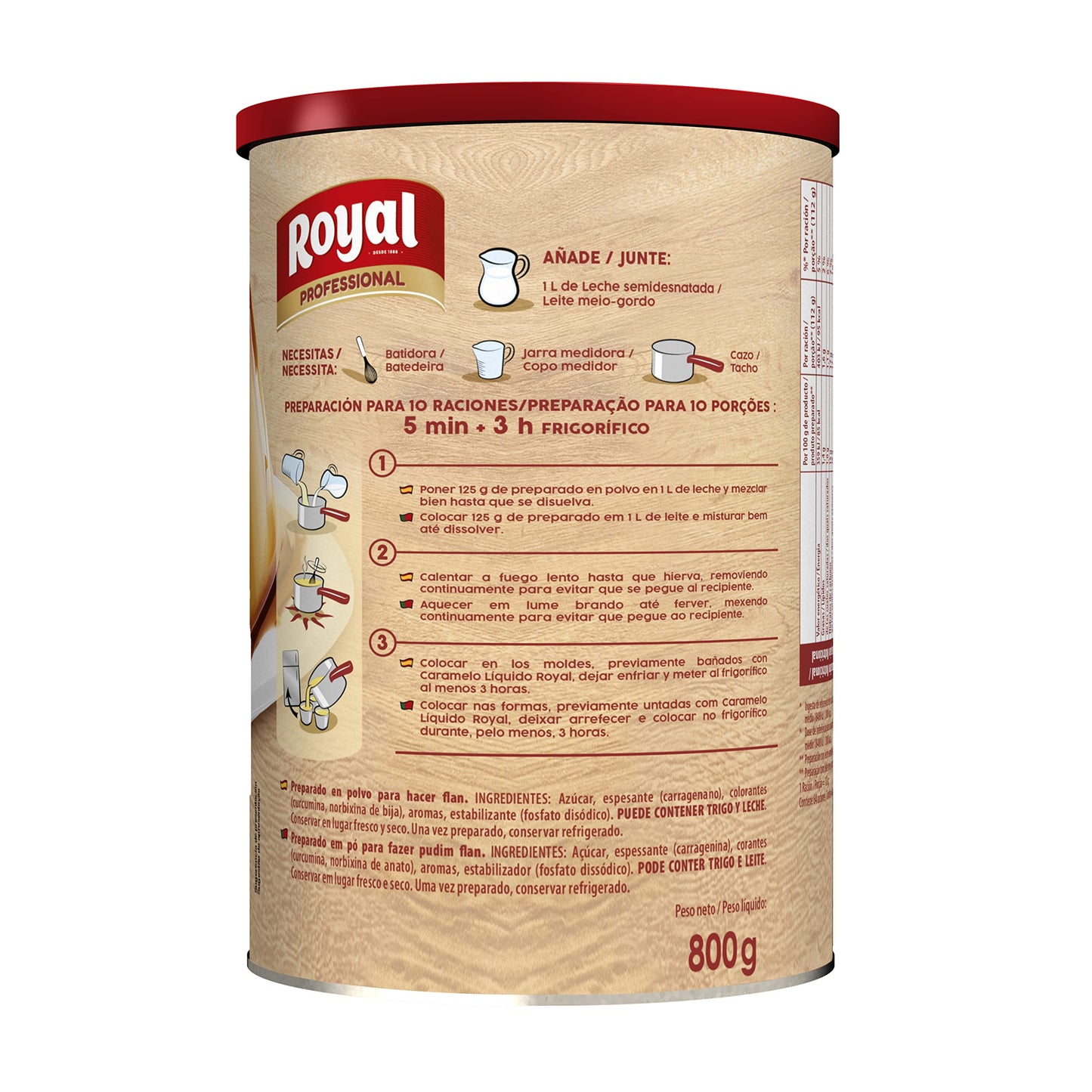 Royal Professional Flan, Preparado en Polvo 64 Raciones, Bote 800 g