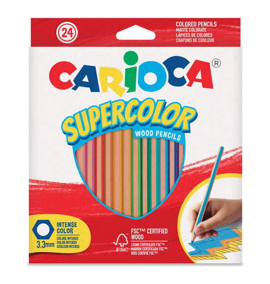 Carioca Lápices de Colores SUPERCOLOR | Caja de 24 Lápices de Madera | Cuerpo Hexagonal | Colores Intensos y Gran Opacidad | Punta de Ø 3,3 mm | 24 piezas