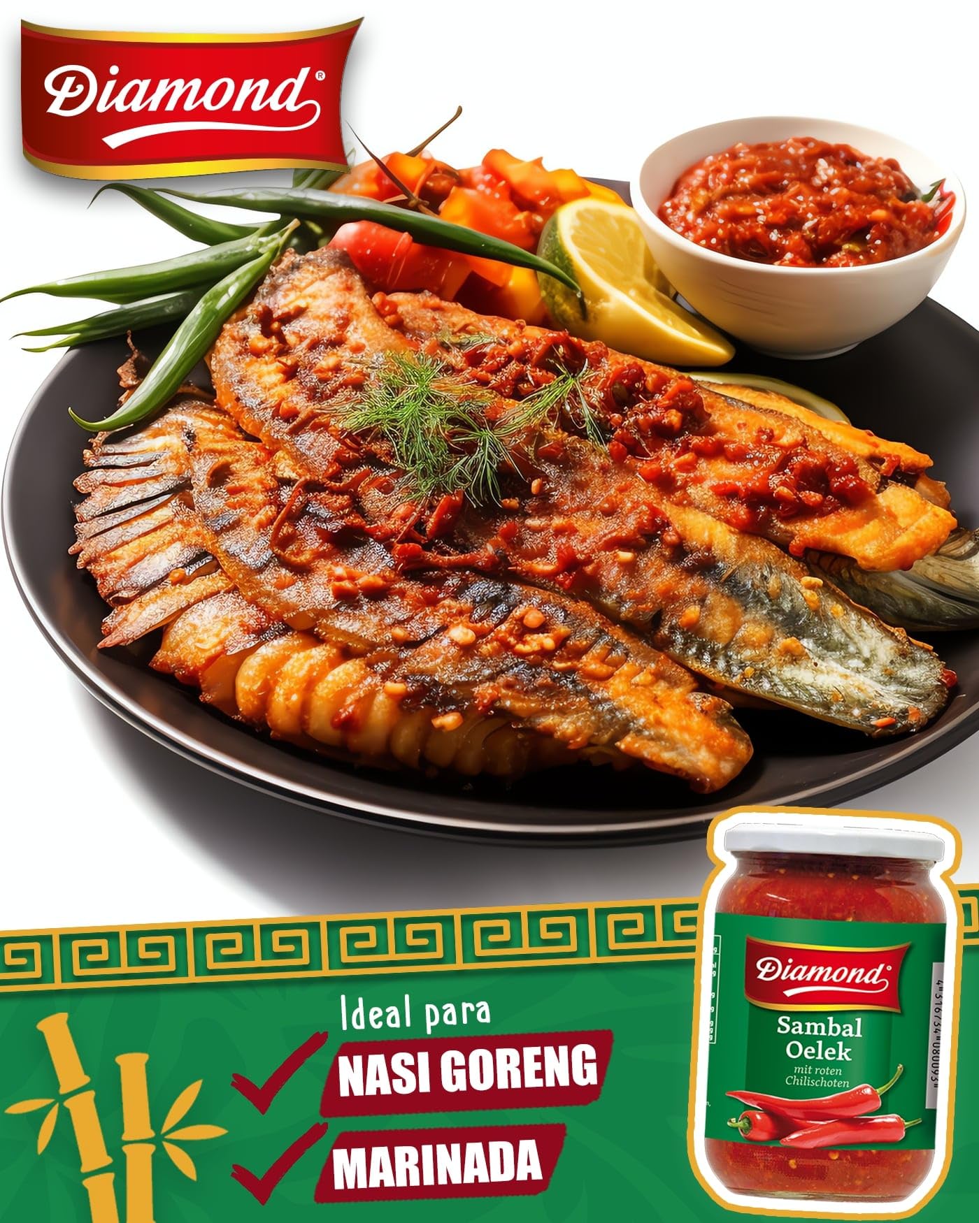 DIAMOND Sambal Oelek, pasta ardientemente picante de guindilla roja, para dar sabor a platos wok, arroz frito y fideos fritos - 1 x 740 g