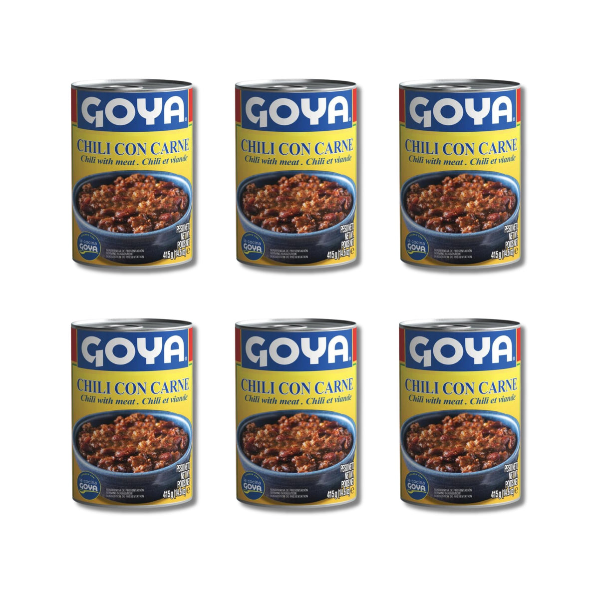 Chili con Carne - Pack de 6 Latas de 415g - Plato Preparado con Sabor Auténtico Mexicano - Ideal para Compartir, Acompañar Nachos o Rellenar Tacos - Listo para Calentar y Servir - NEXU