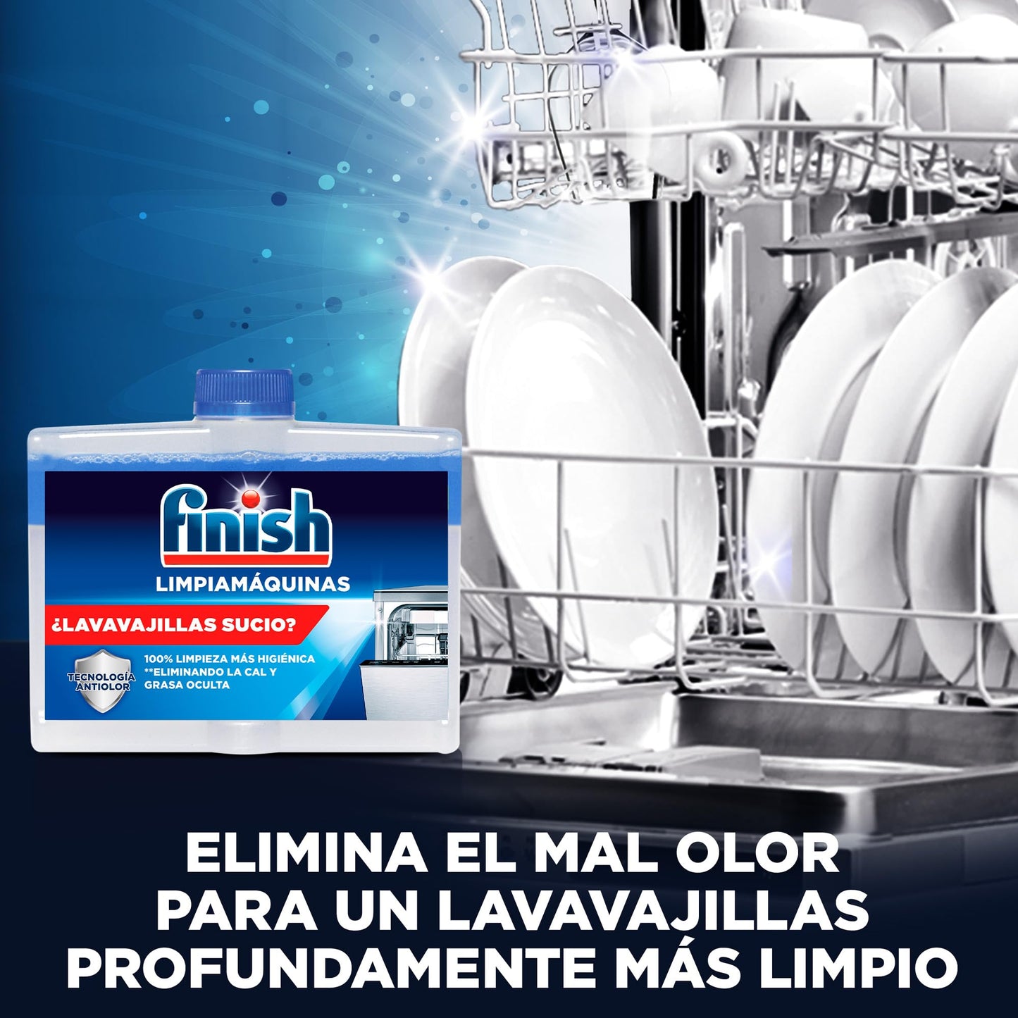 Finish Limpiamáquinas para Lavavajillas, Limpia lavavajillas contra el mal olor, la cal y la grasa del lavaplatos 4 x 250 ml