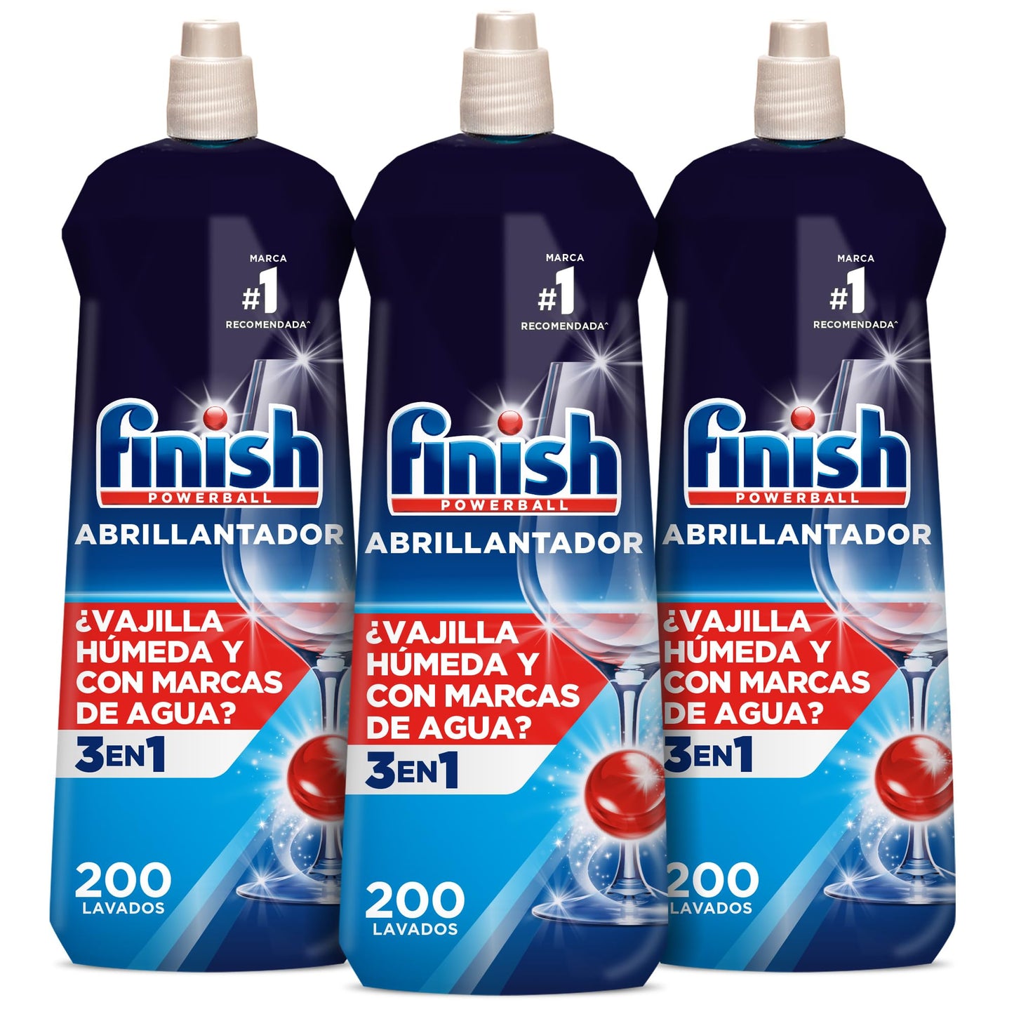 Finish Powerball Abrillantador Lavavajillas, vajilla seca, brillante y sin marcas - 3 unidades de 800ml - Total 600 lavados
