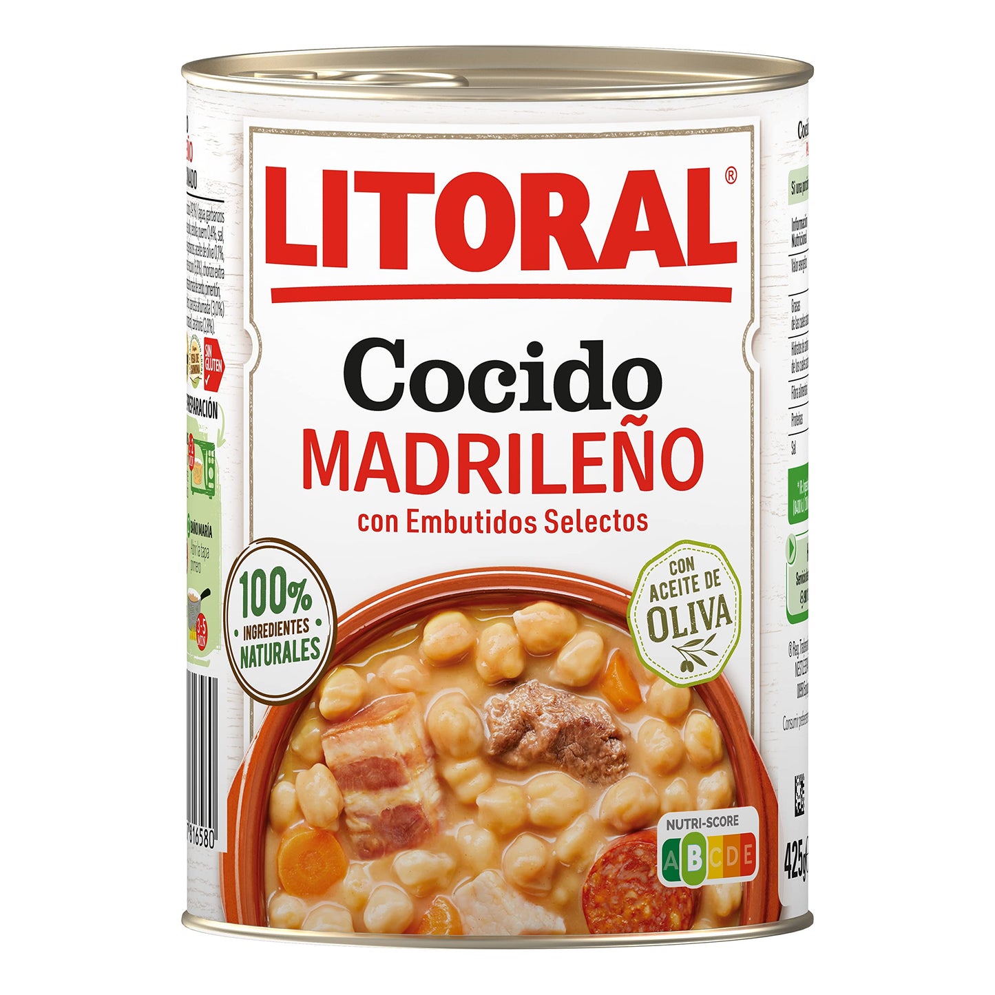 LITORAL Cocido Madrileño - Plato Preparado Sin Gluten - Pack de 6x425g - Total: 2.55kg