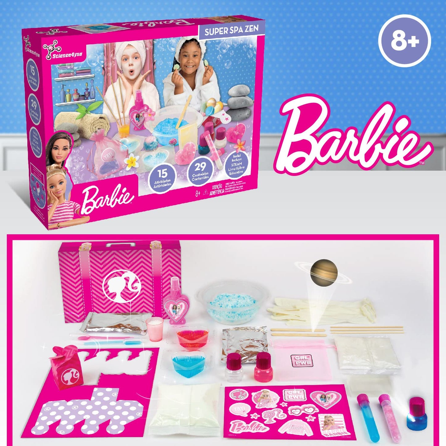 Science4you Super Barbie SPA Zen - Kit de Manualidades  de la Barbie Princesa - Hace Bombas de Baño, Jabones, Aceite de Masaje y Mucho Más - Regalos de Barbies